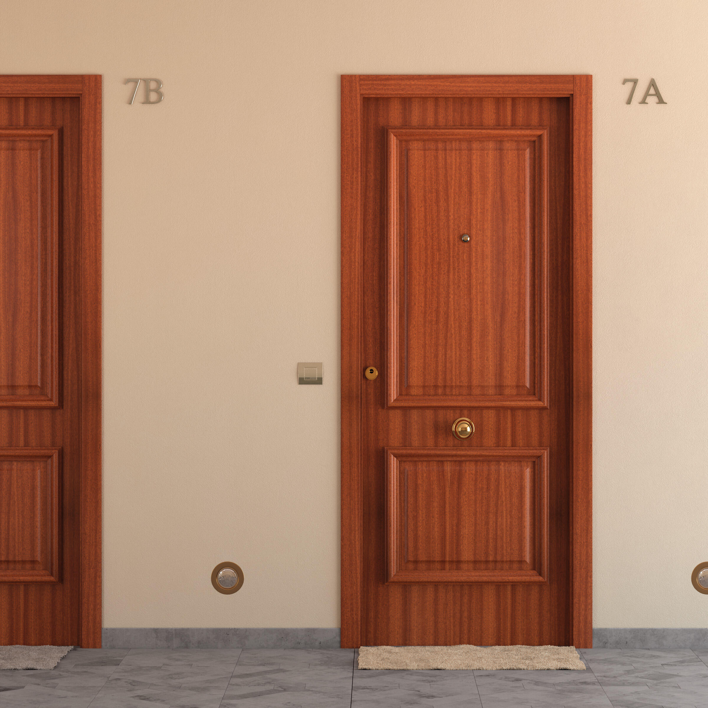 Puerta de entrada blindada serie 3p dos cuadros sapelly / interior liso sapelly apertura izquierda 205x86cm
