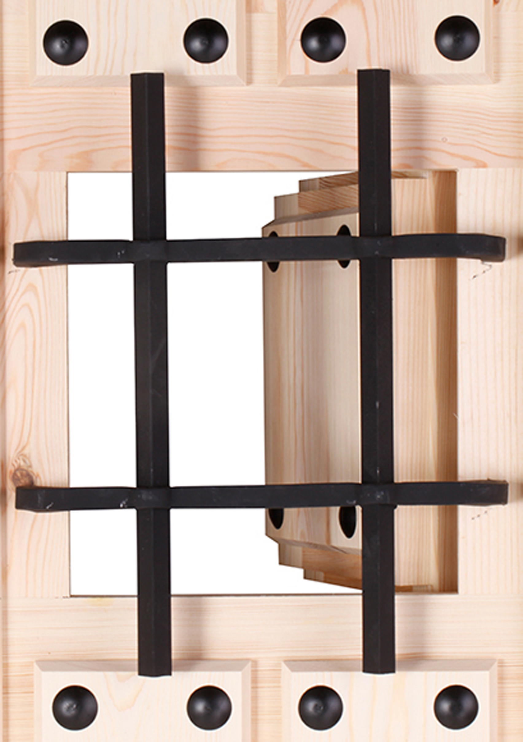 Puerta de entrada madera pino partida con reja diseño rústico color pino apertura derecha 210x95cm - 11