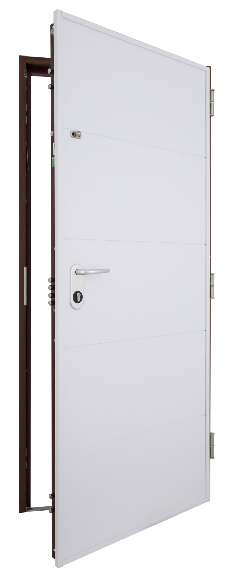 Puerta de entrada acorazada serie V liso sapelly / interior Lucerna fresada blanco apertura izquierda 206x89cm - 12