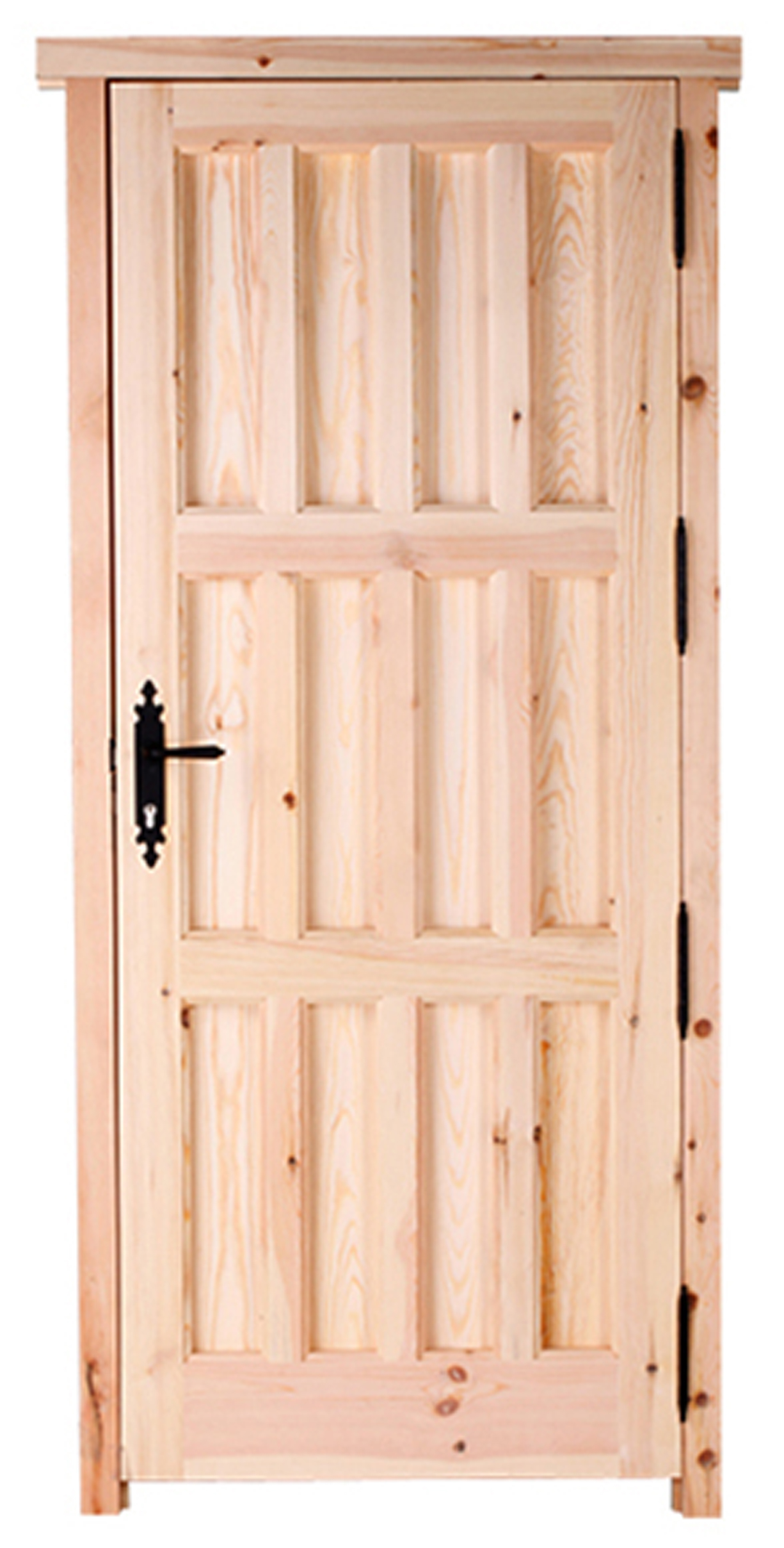 Puerta de entrada madera pino entera diseño rústico color pino apertura izquierda 210x95cm - 12