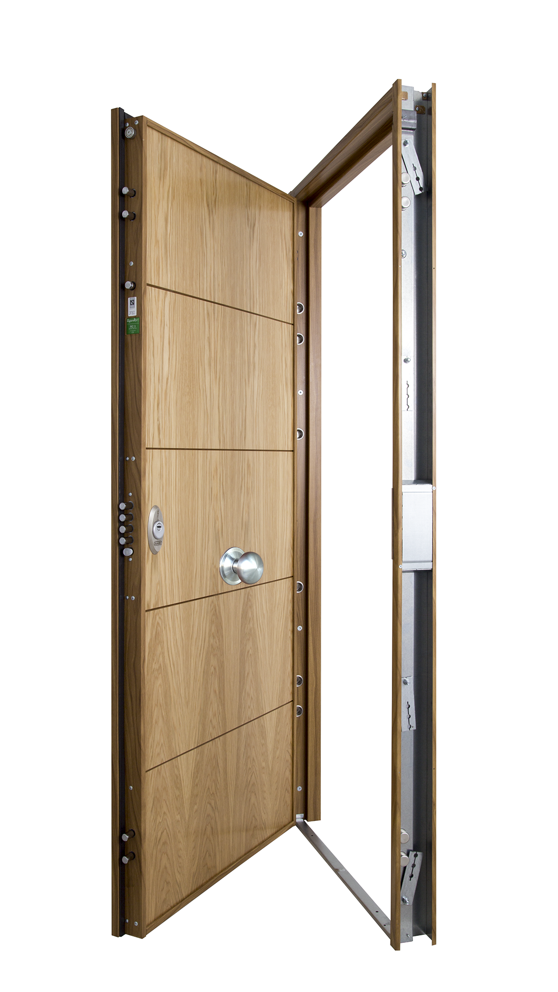 Puerta de entrada acorazada serie V fresada roble / interior liso roble apertura izquierda 206x89cm - 13