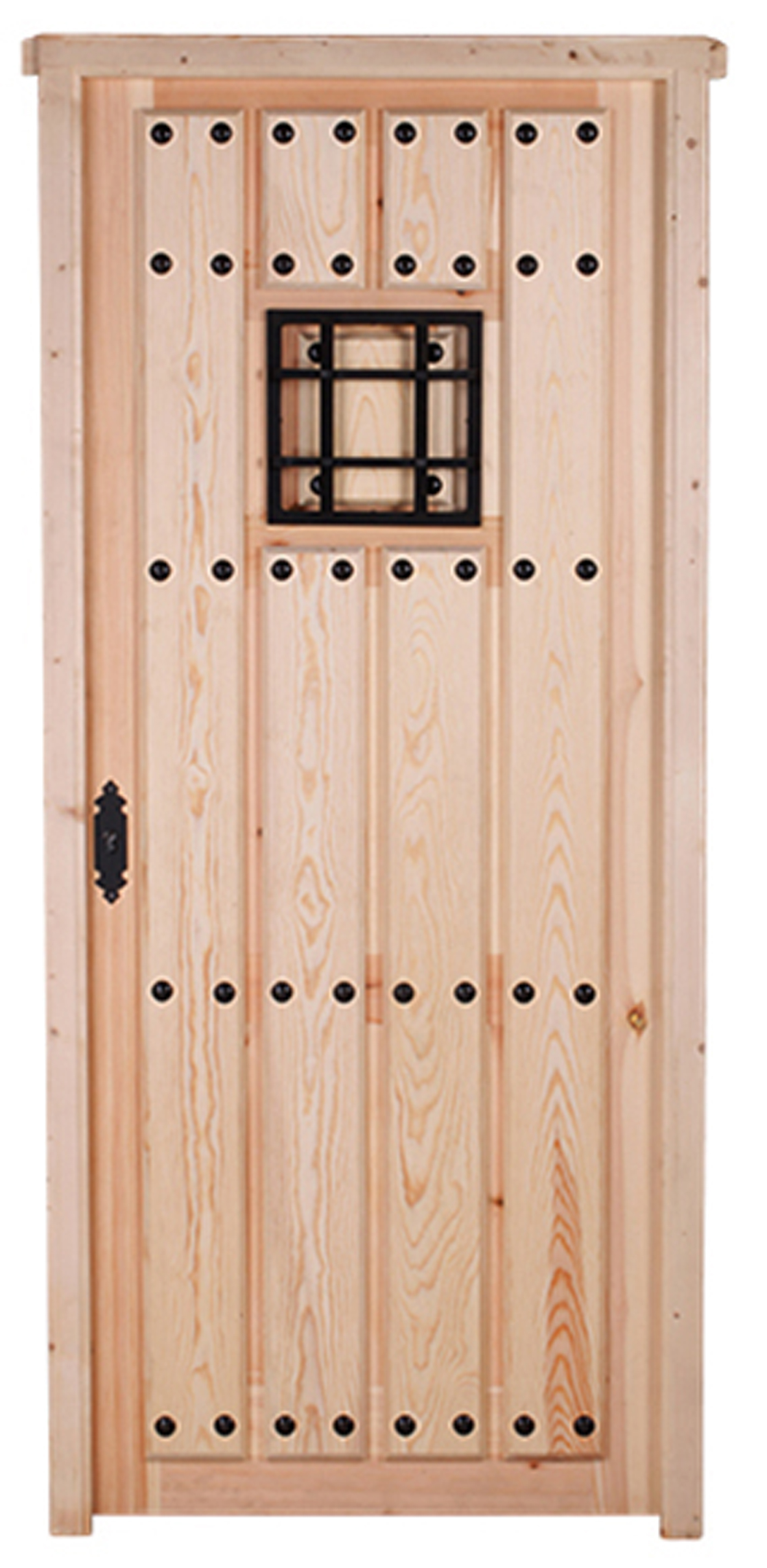 Puerta de entrada madera pino entera diseño rústico color pino apertura derecha 210x95cm - 3