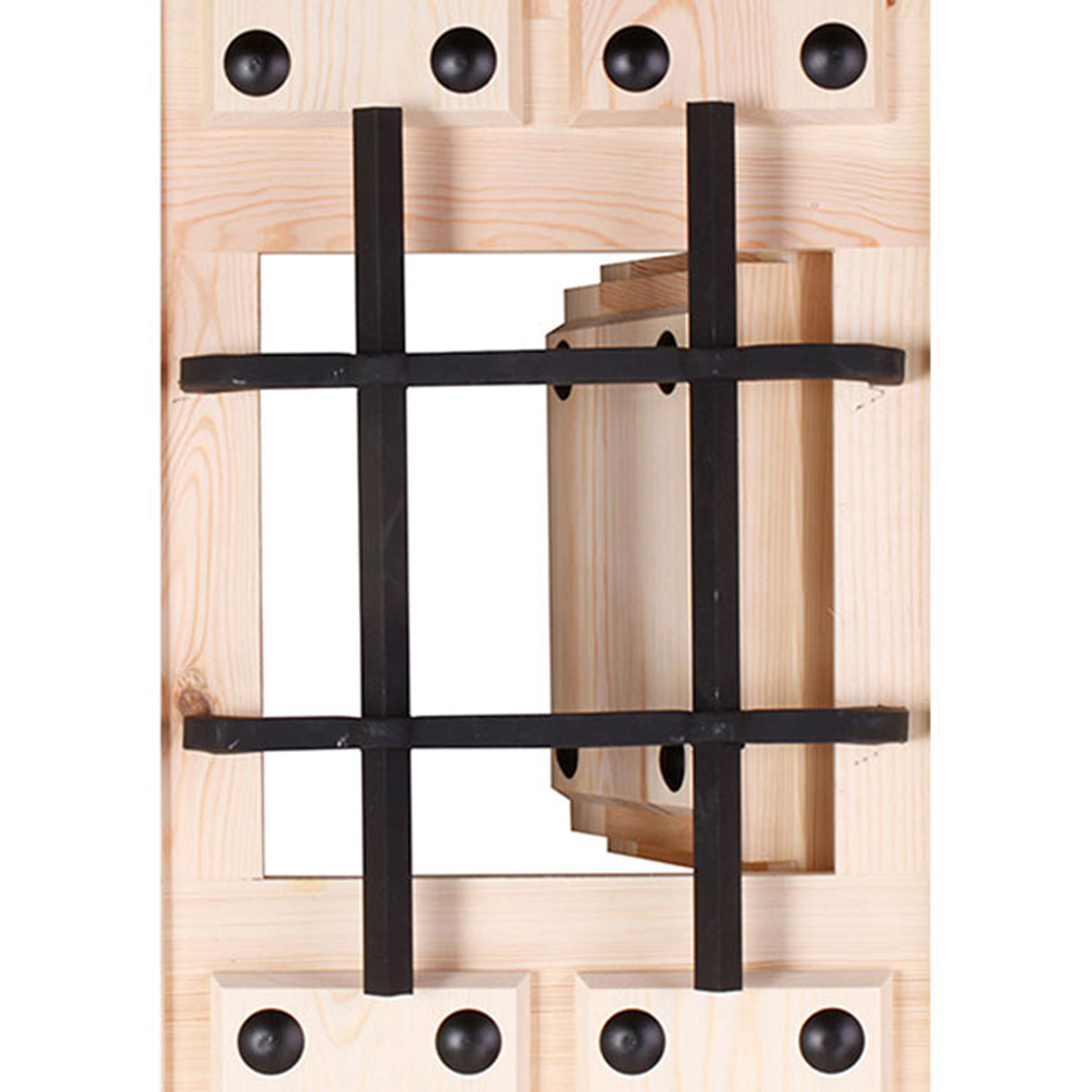 Puerta de entrada madera pino partida con reja diseño rústico color pino apertura derecha 210x95cm - 8