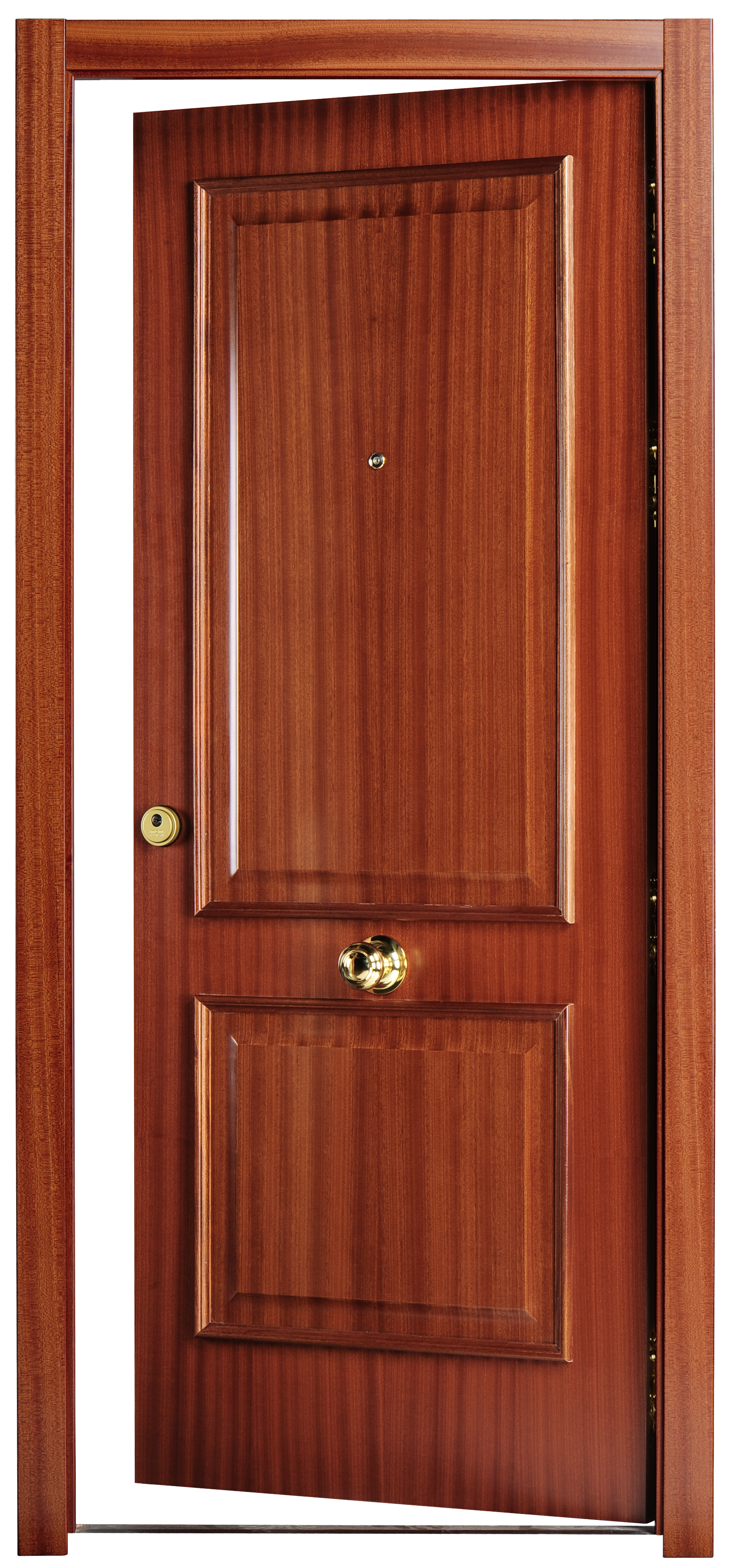 Puerta de entrada blindada serie 3P dos cuadros sapelly / interior liso  sapelly apertura izquierda 205x86cm - 13