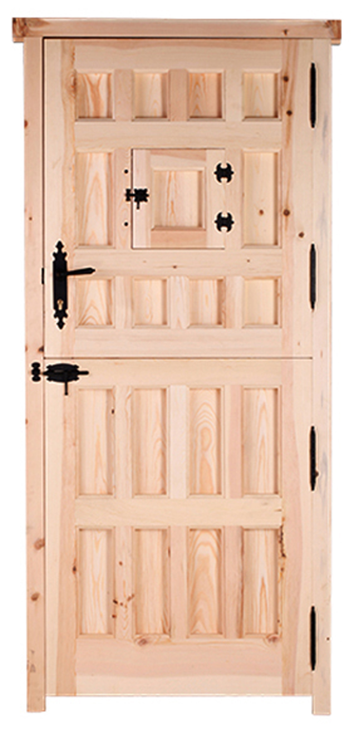 Puerta de entrada madera pino partida con reja diseño rústico color pino apertura izquierda 210x95cm - 4