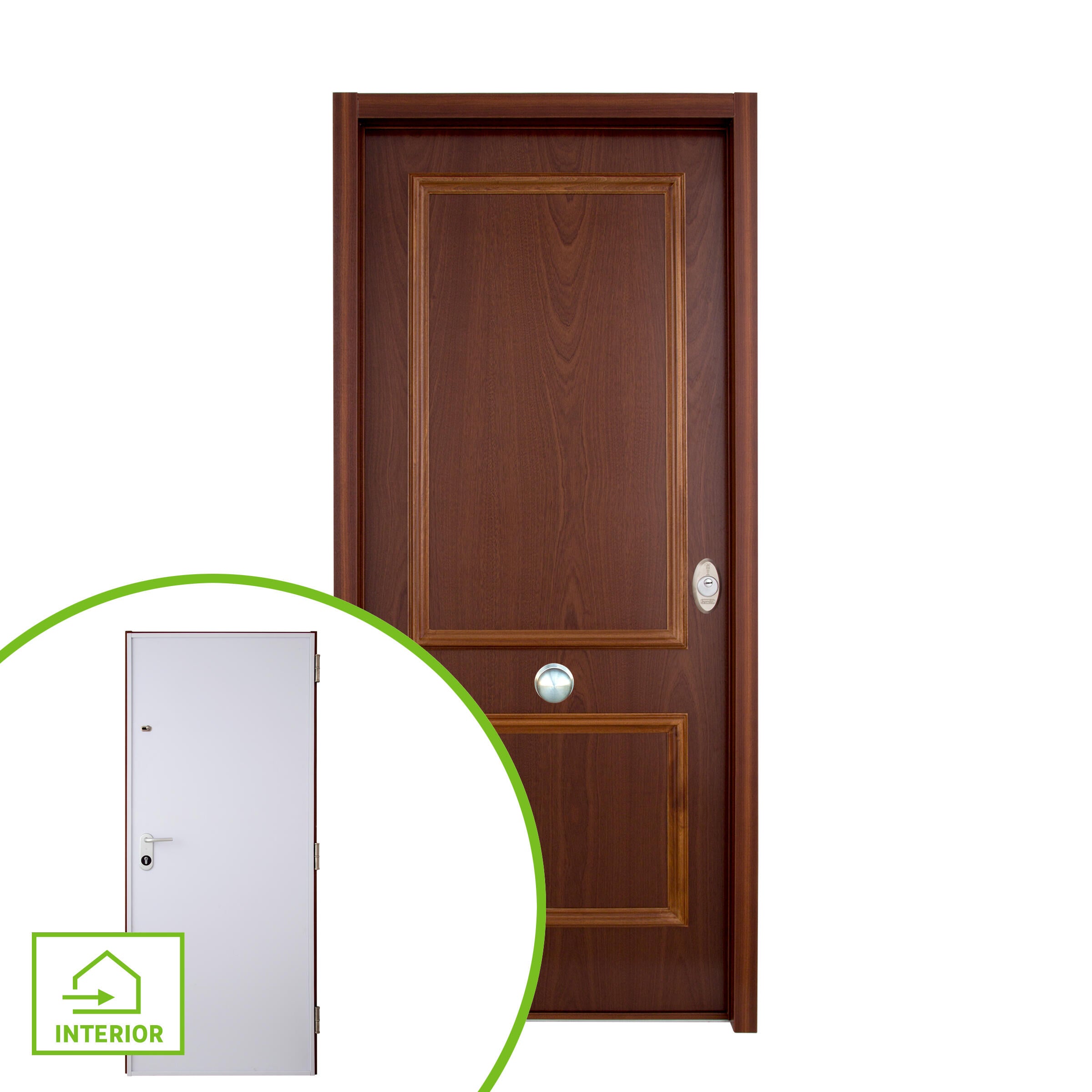 Puerta de entrada acorazada serie V dos cuadros sapelly / interior liso blanco apertura izquierda 206x89cm - 11