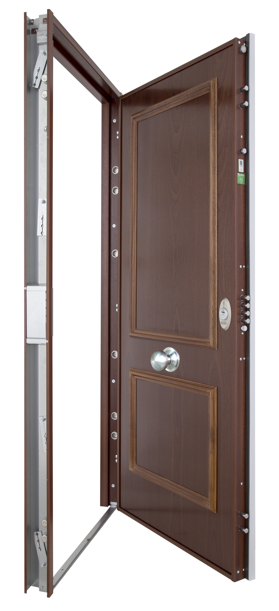 Puerta de entrada acorazada serie V dos cuadros sapelly / interior liso blanco apertura izquierda 206x89cm - 12