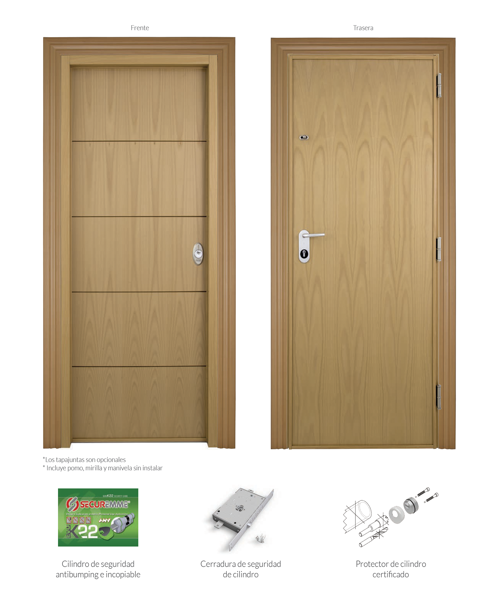 Puerta de entrada acorazada serie V fresada Haya / interior liso Haya apertura izquierda 206x89cm - 9