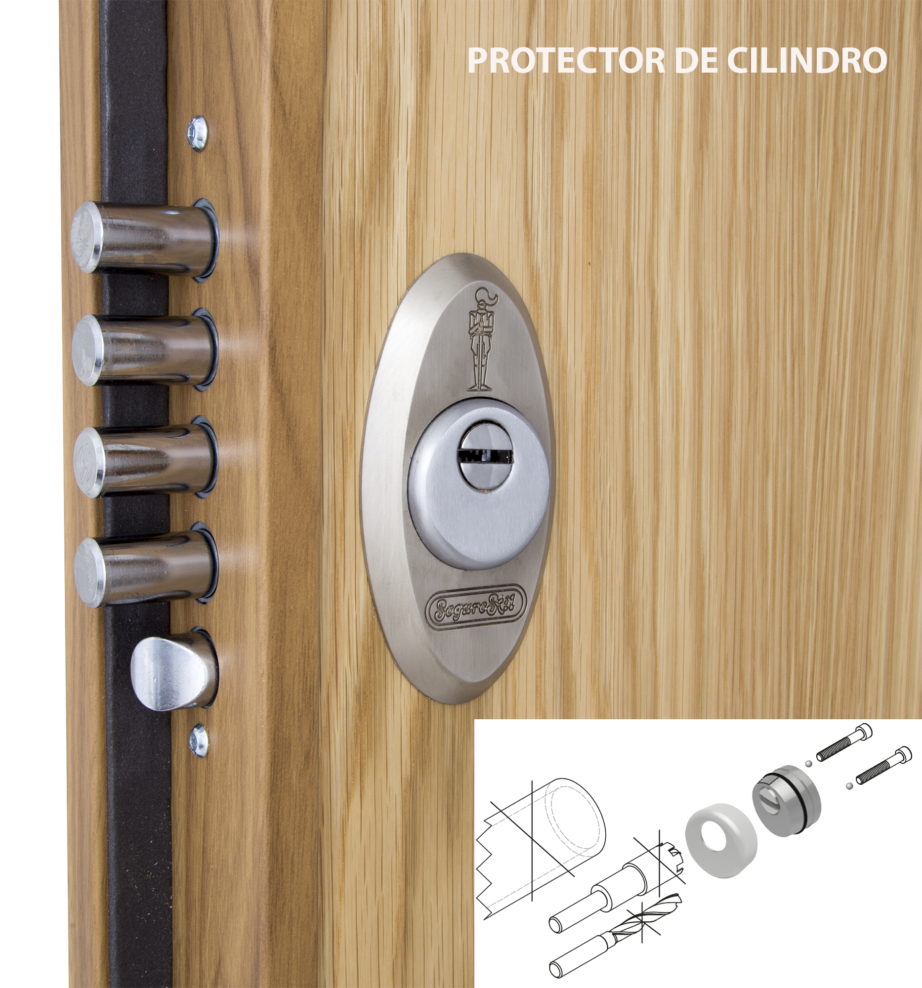 Puerta de entrada acorazada serie V fresada roble / interior liso roble apertura izquierda 206x89cm - 19