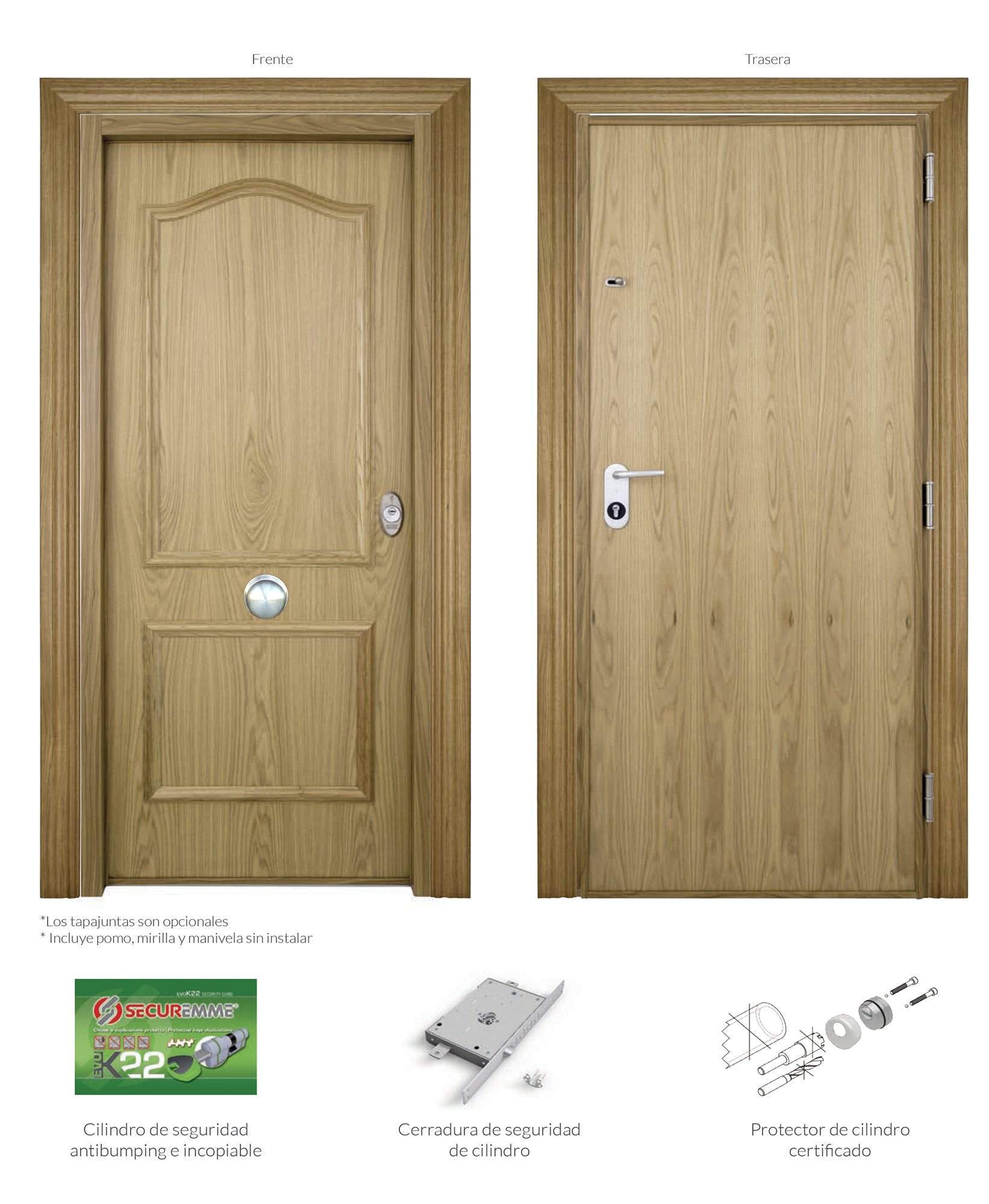 Puerta de entrada acorazada serie V provenzal roble / interior liso roble apertura izquierda 206x89cm - 20