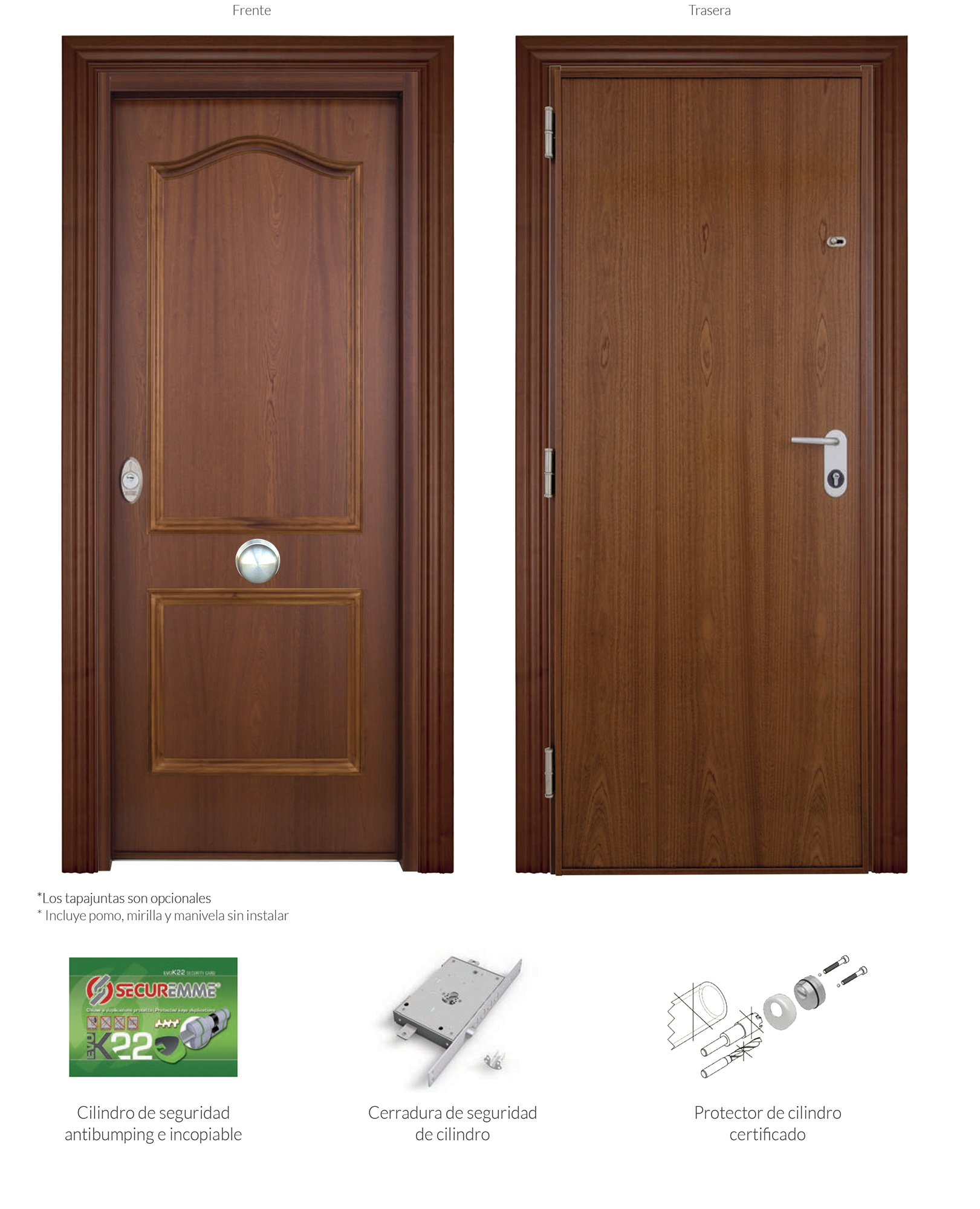 Puerta de entrada acorazada serie V provenzal sapelly / interior liso sapelly apertura izquierda 206x89cm - 22