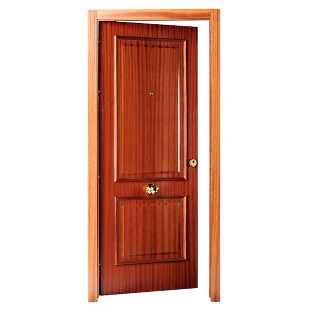 Puerta de entrada blindada serie 3P dos cuadros sapelly / interior liso  blanco apertura izquierda 205x86cm - 14