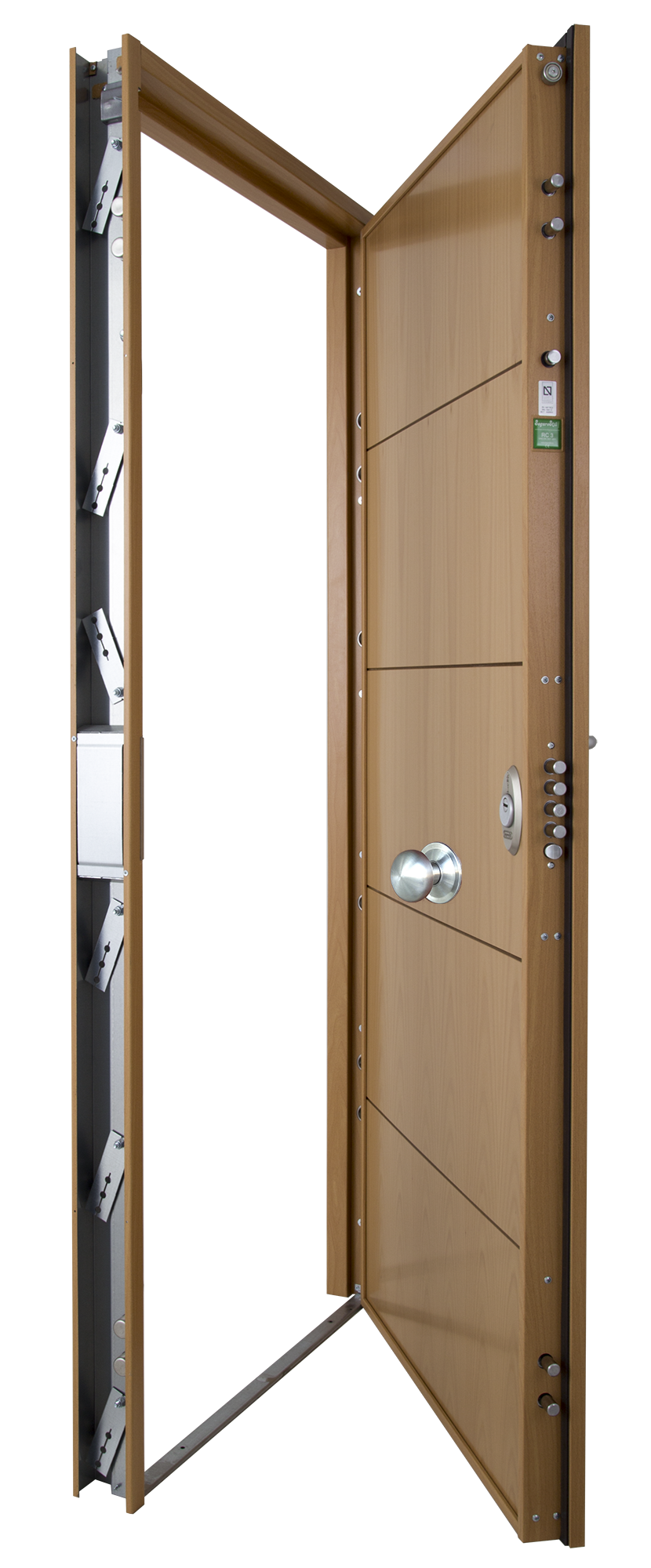 Puerta de entrada acorazada serie V fresada Haya / interior liso Haya apertura izquierda 206x89cm - 15