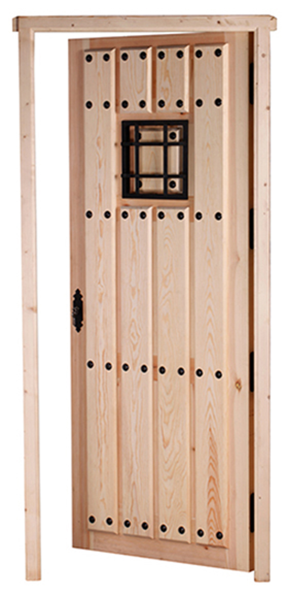 Puerta de entrada madera pino entera diseño rústico color pino apertura derecha 210x95cm - 7
