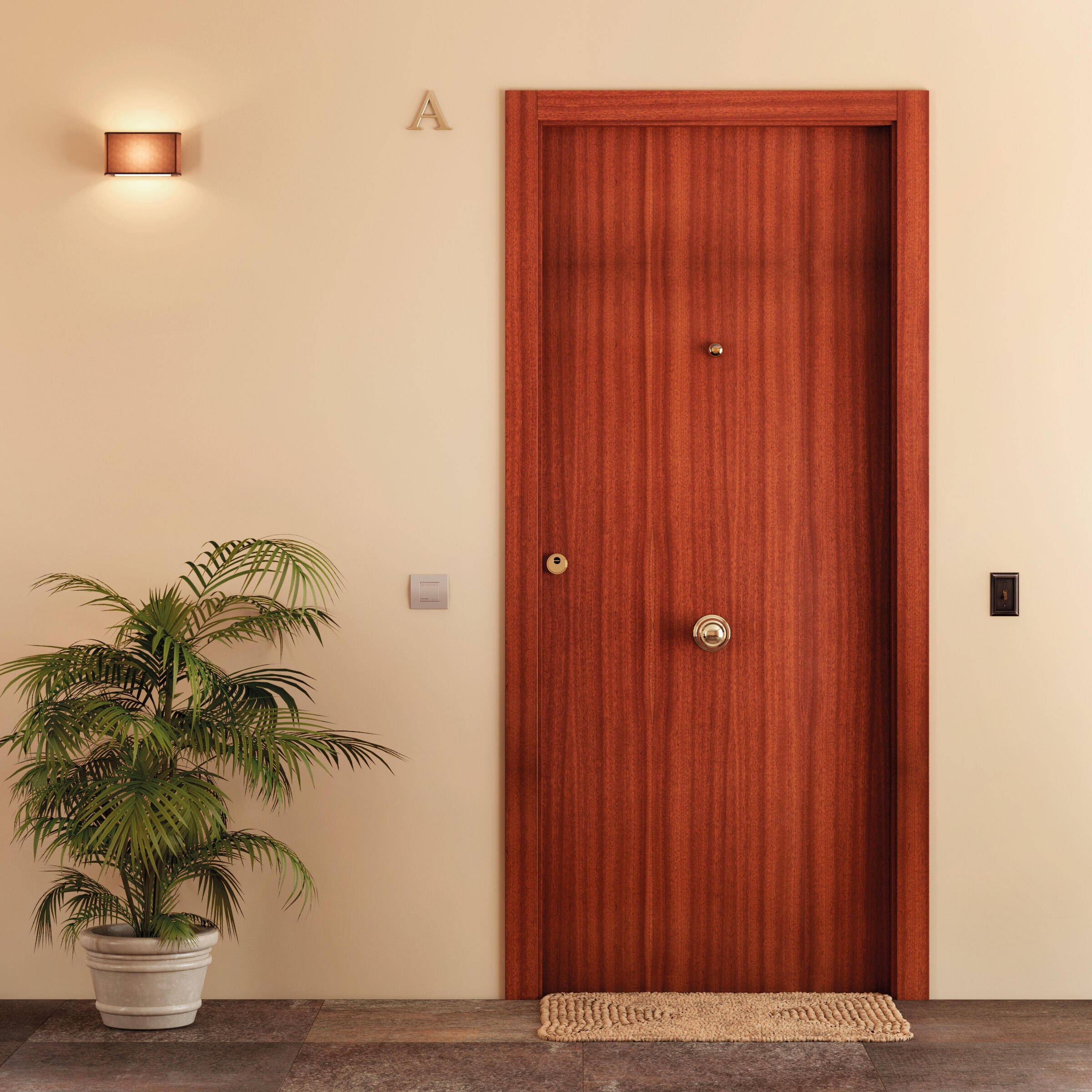 Puerta de entrada blindada serie 3P liso sapelly / interior liso  blanco apertura derecha 205x86cm - 2