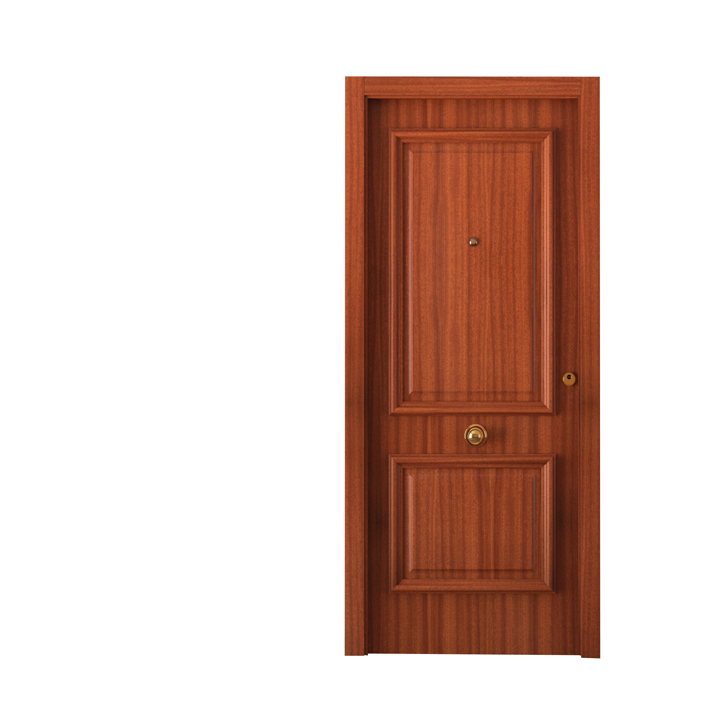 Puerta de entrada blindada serie 3P dos cuadros sapelly / interior liso  sapelly apertura izquierda 205x86cm - 3