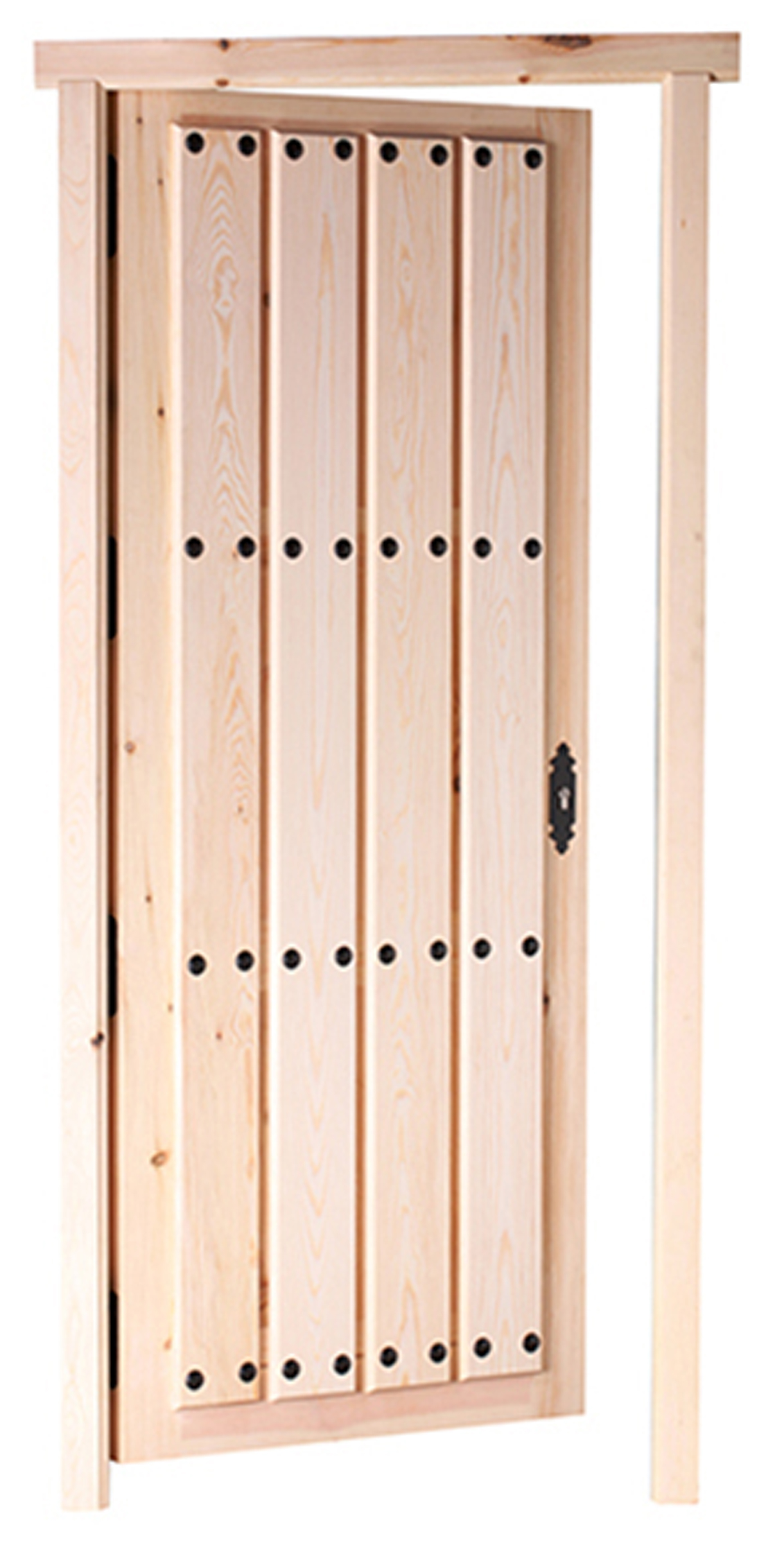 Puerta de entrada madera pino entera diseño rústico color pino apertura izquierda 210x95cm - 11
