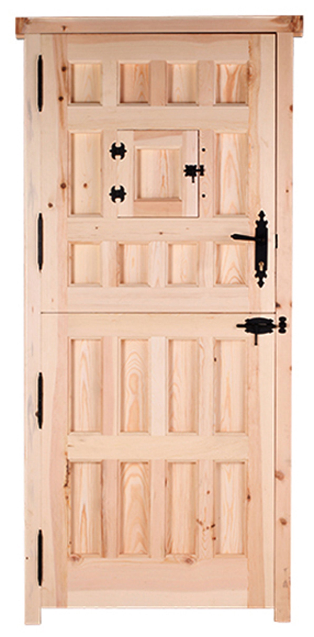 Puerta de entrada madera pino partida con reja diseño rústico color pino apertura derecha 210x95cm - 12