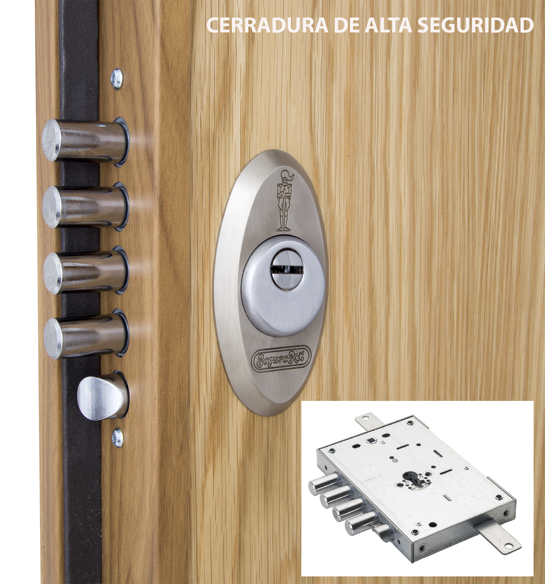 Puerta de entrada acorazada serie V fresada roble / interior liso roble apertura izquierda 206x89cm - 16