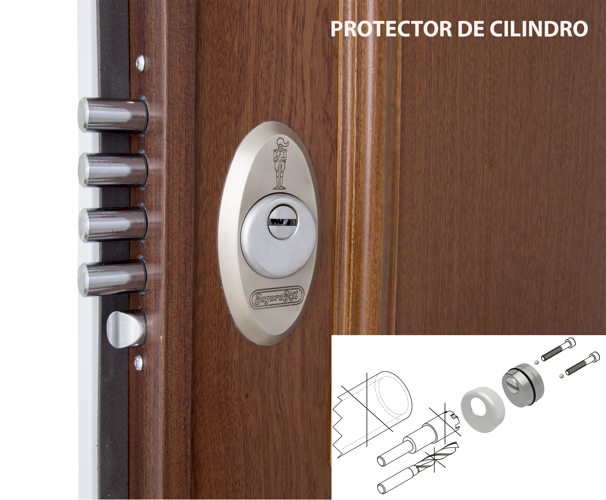 Puerta de entrada acorazada serie V provenzal sapelly / interior liso sapelly apertura izquierda 206x89cm - 19