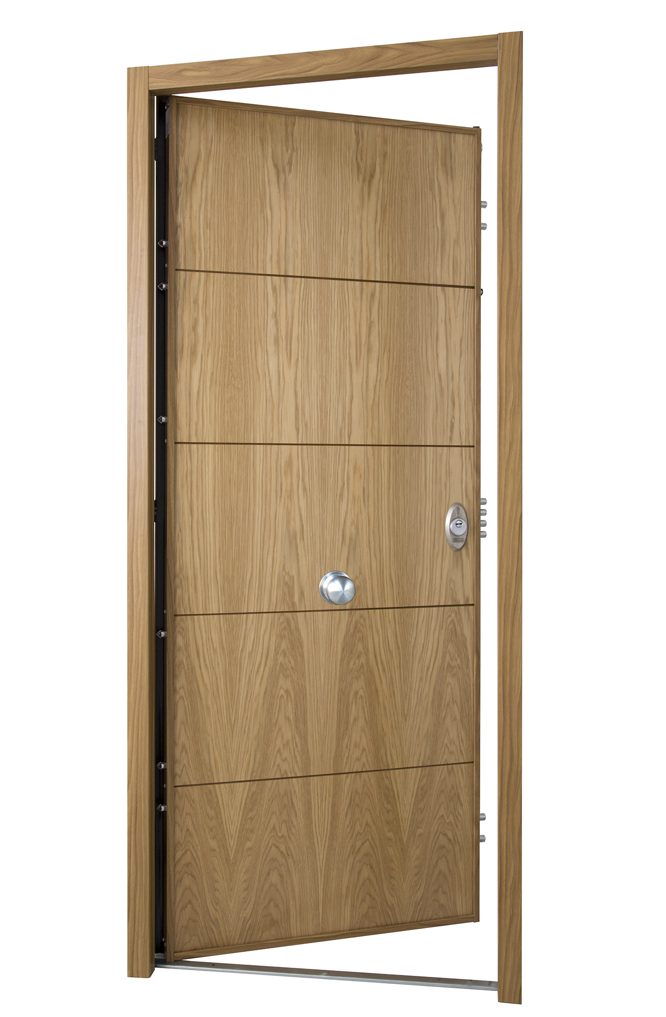 Puerta de entrada acorazada serie V fresada roble / interior liso roble apertura izquierda 206x89cm - 11