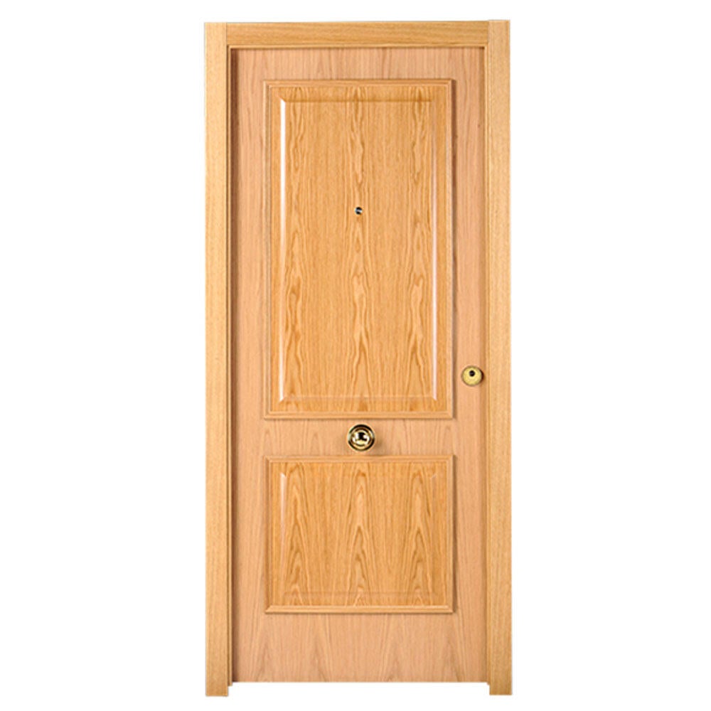 Puerta de entrada blindada serie 3P dos cuadros roble / interior liso  blanco apertura izquierda 205x86cm - 4