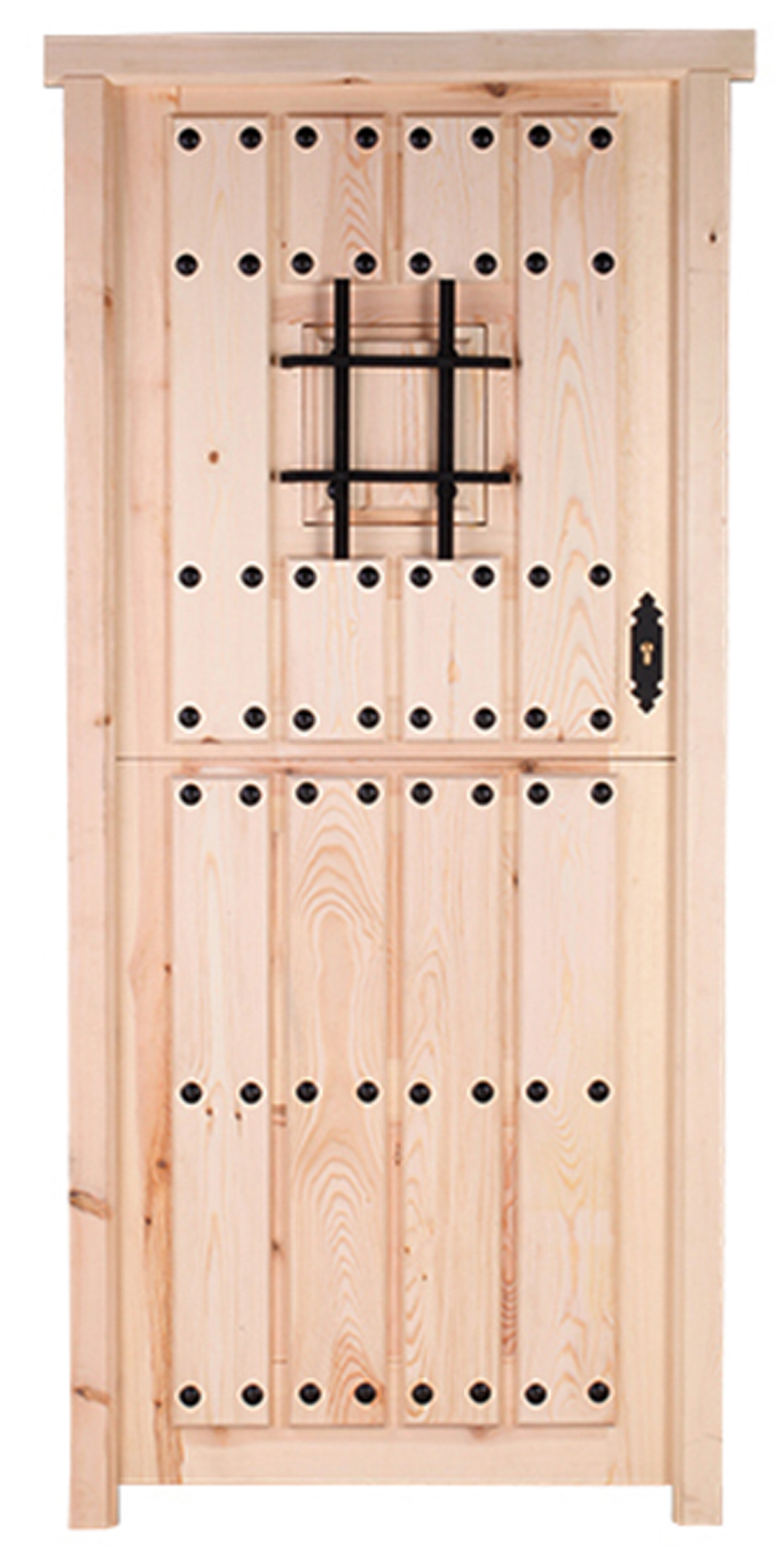 Puerta de entrada madera pino partida con reja diseño rústico color pino apertura izquierda 210x95cm - 3