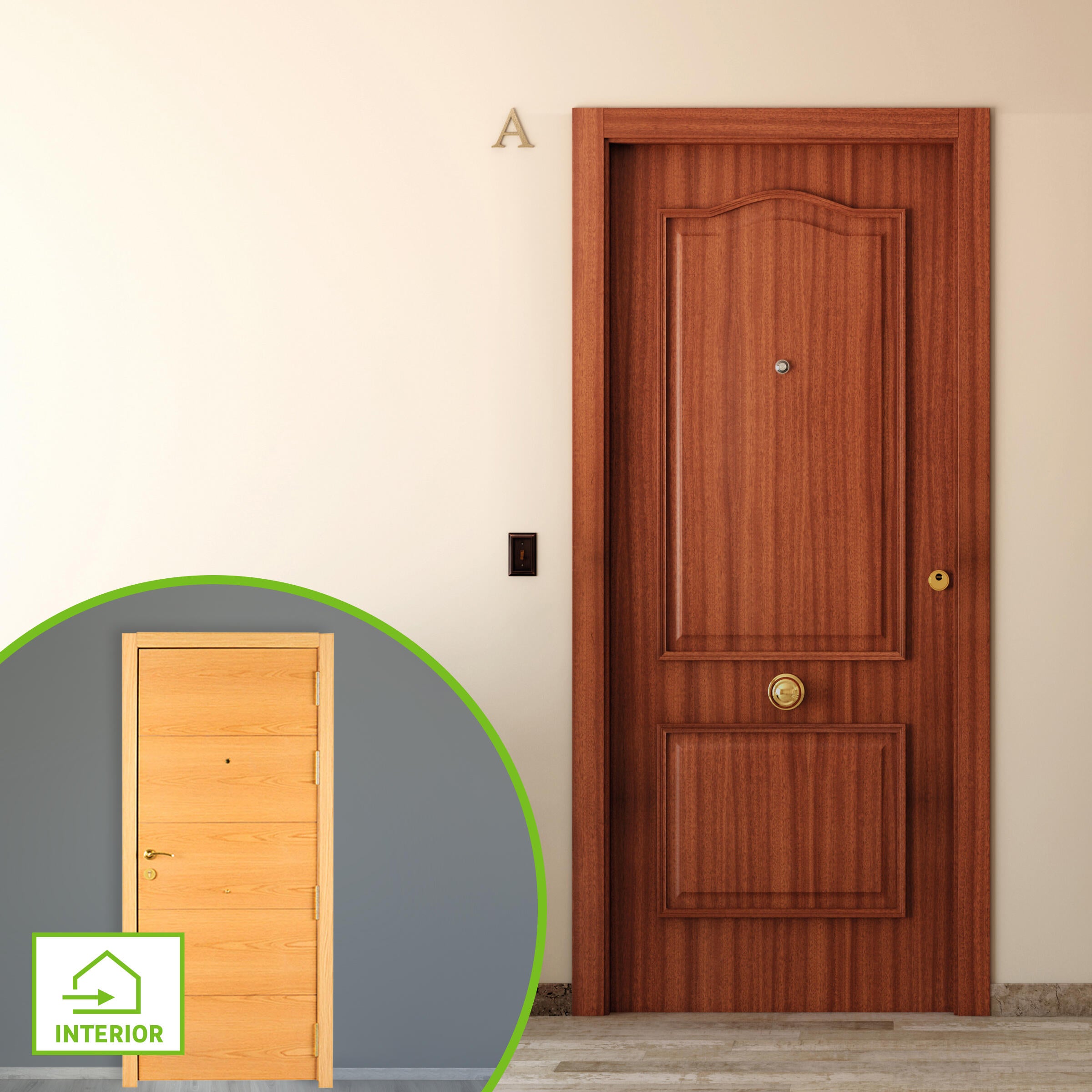 Puerta de entrada provenzal izquierda sapelli/roble de 85.7x205 cm