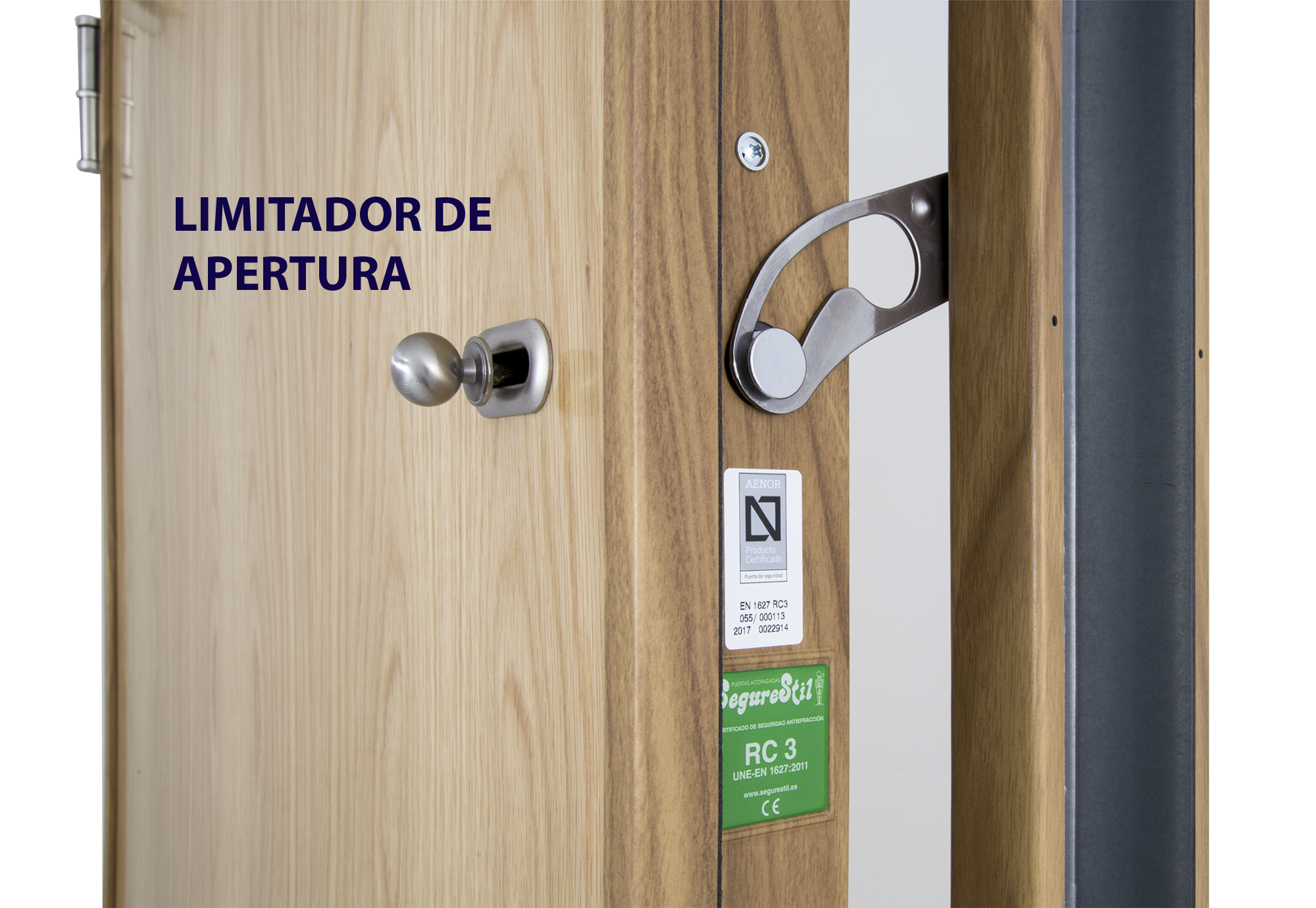 Puerta de entrada acorazada serie V fresada roble / interior liso roble apertura izquierda 206x89cm - 7