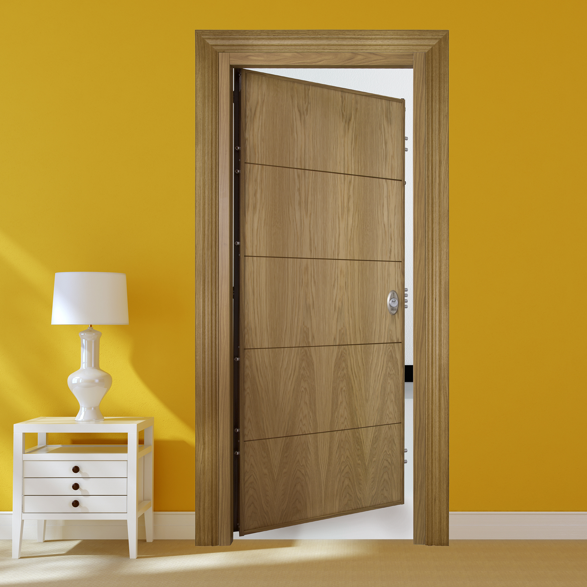 Puerta de entrada acorazada serie V fresada roble / interior liso roble apertura izquierda 206x89cm - 10