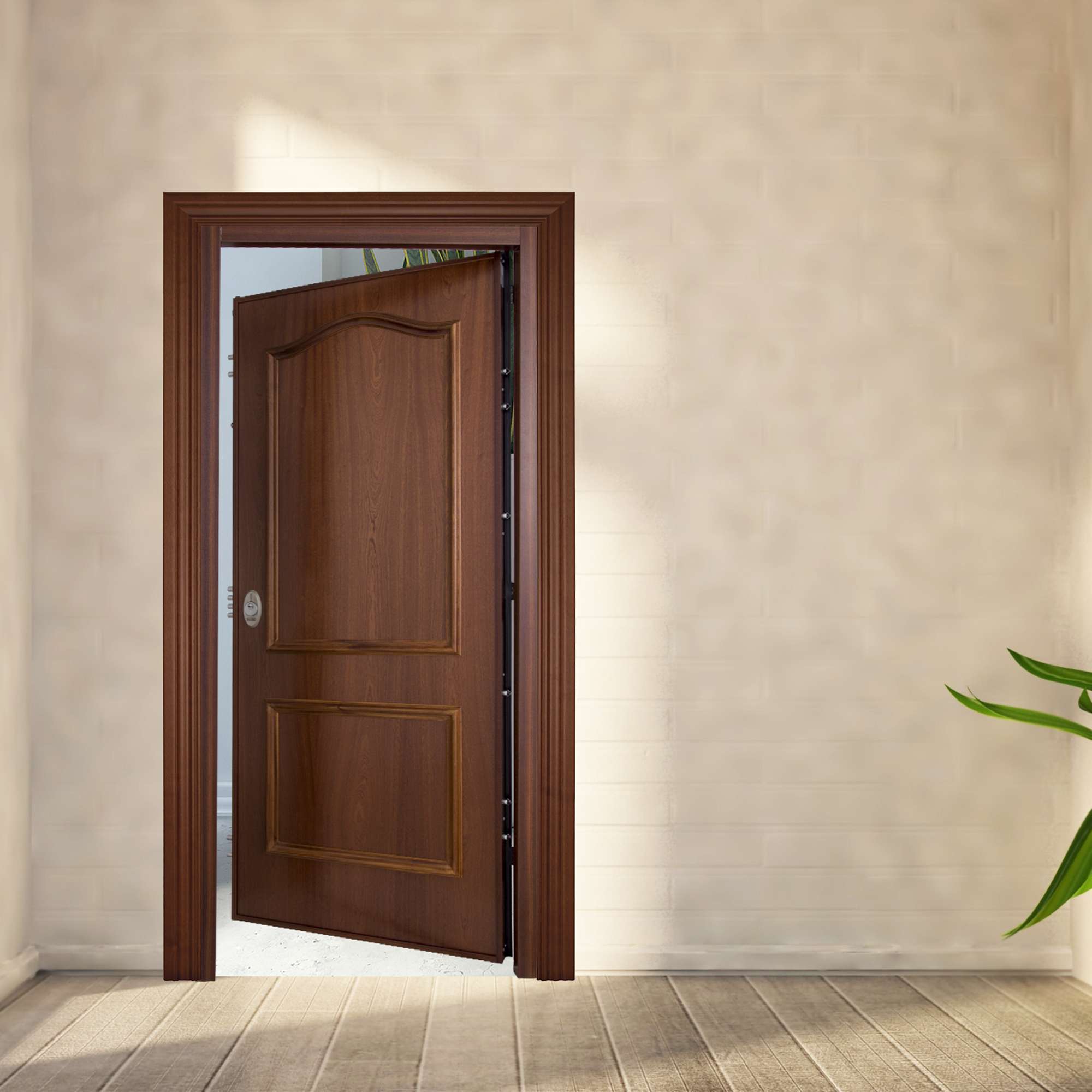 Puerta de entrada acorazada serie V provenzal sapelly / interior liso sapelly apertura derecha 206x89cm - 9