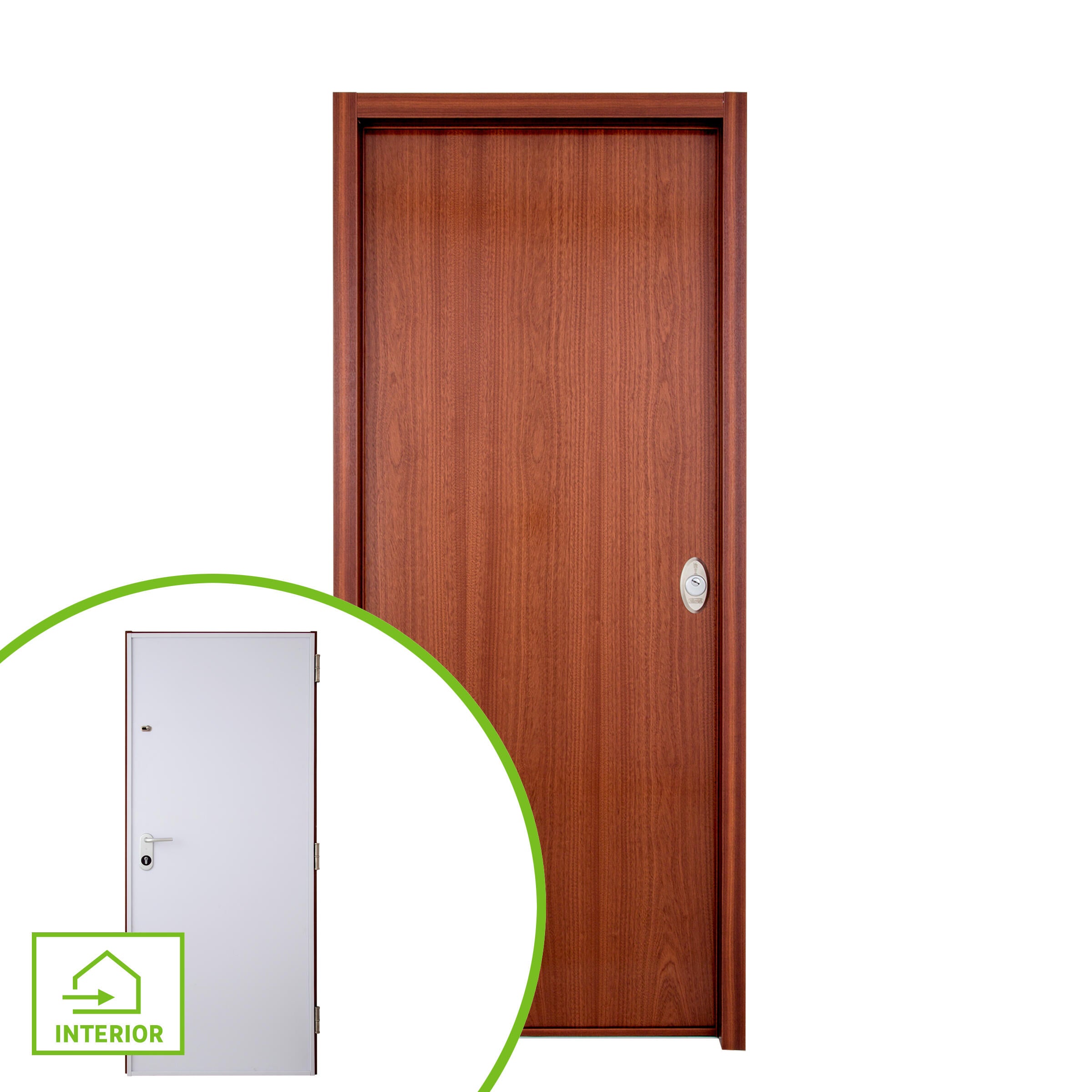 Puerta de entrada acorazada serie V liso sapelly / interior liso blanco apertura izquierda 206x89cm - 18