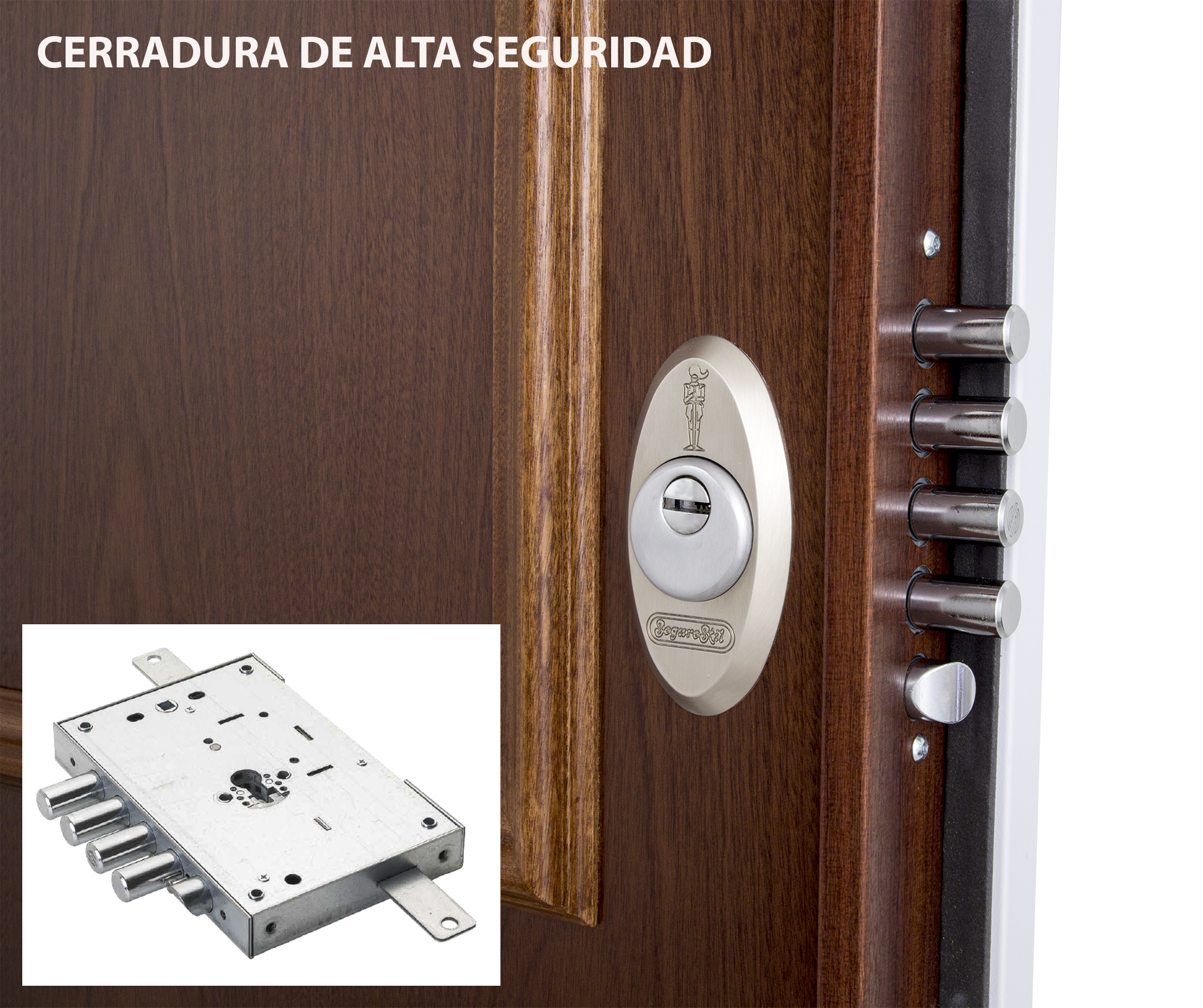 Puerta de entrada acorazada serie V dos cuadros sapelly / interior liso blanco apertura izquierda 206x89cm - 19