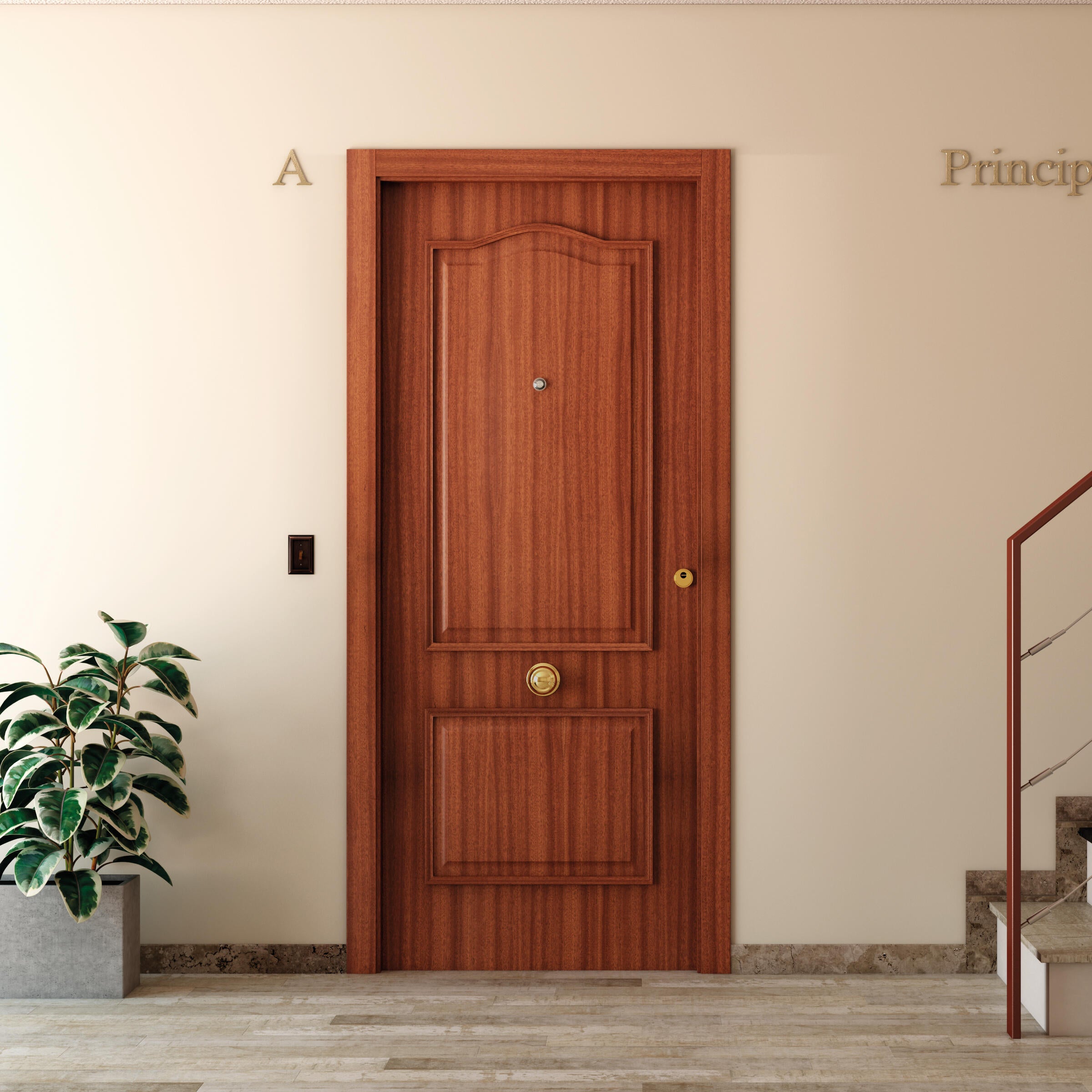 Puerta de entrada blindada serie 3P provenzal sapelly / interior liso  blanco apertura izquierda 205x86cm - 2