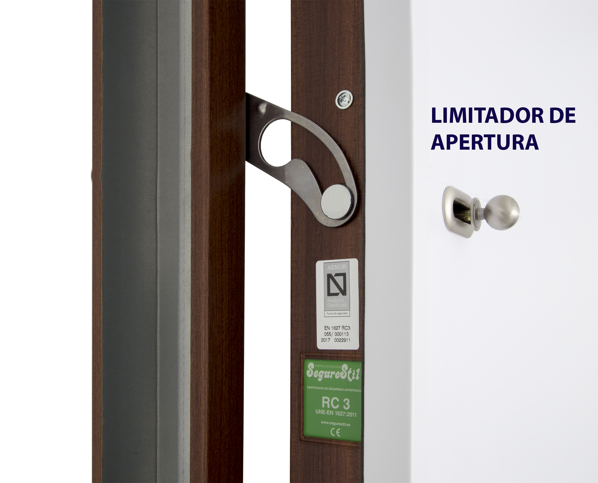 Puerta de entrada acorazada serie V dos cuadros sapelly / interior liso blanco apertura izquierda 206x89cm - 18