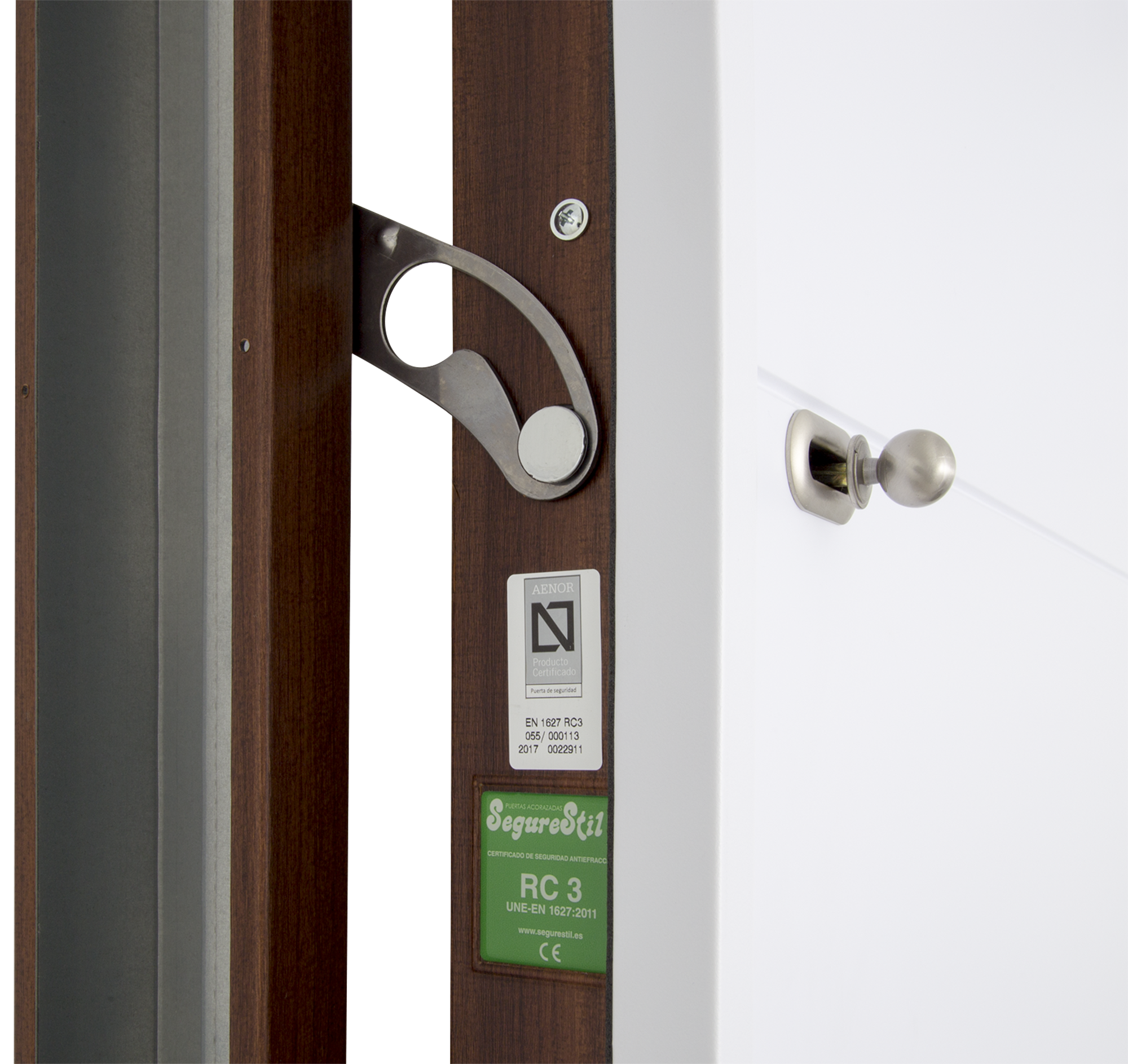 Puerta de entrada acorazada serie V provenzal sapelly / interior Lucerna fresada blanco apertura izquierda 206x89cm - 12