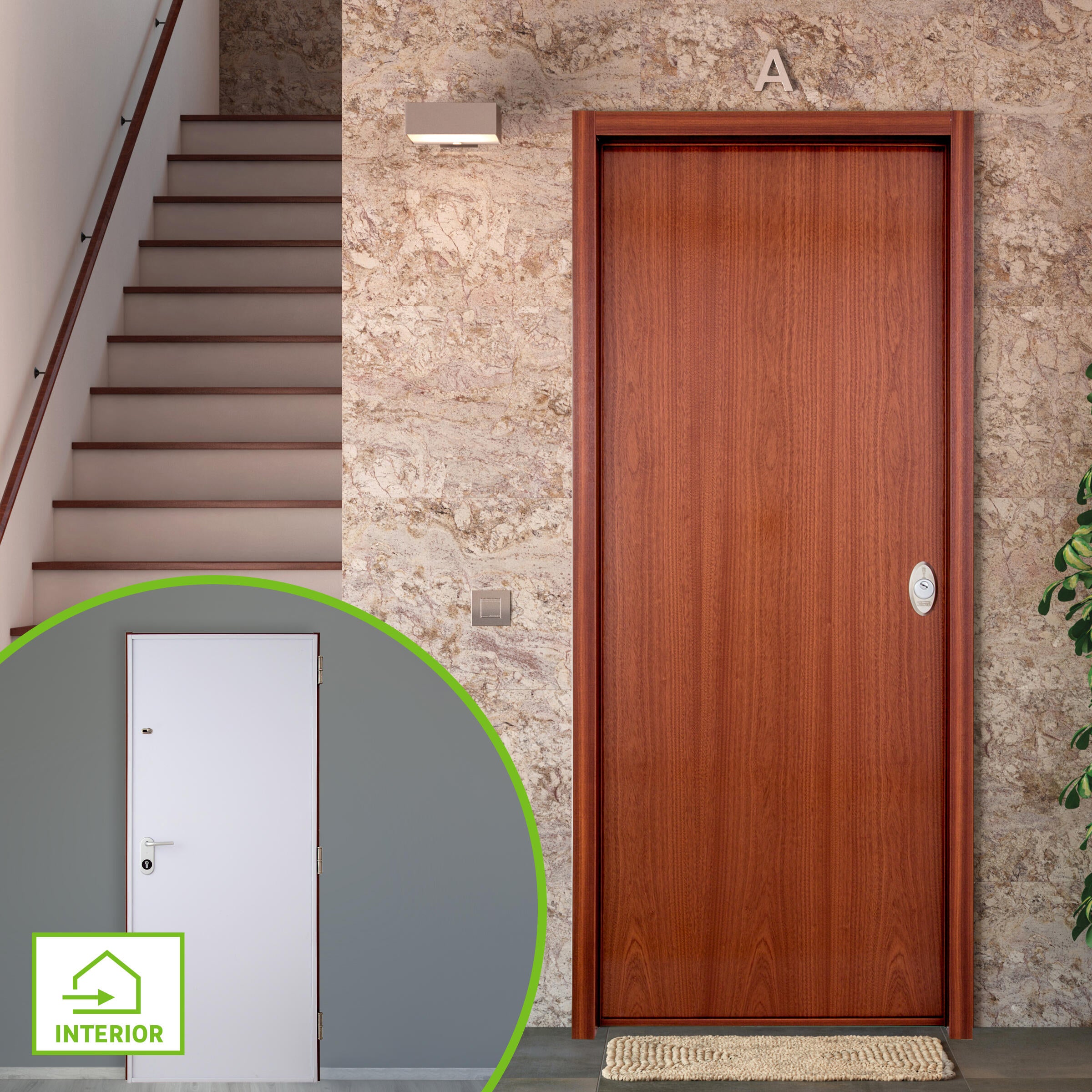 Puerta de entrada acorazada serie V liso sapelly / interior liso blanco apertura izquierda 206x89cm - 14