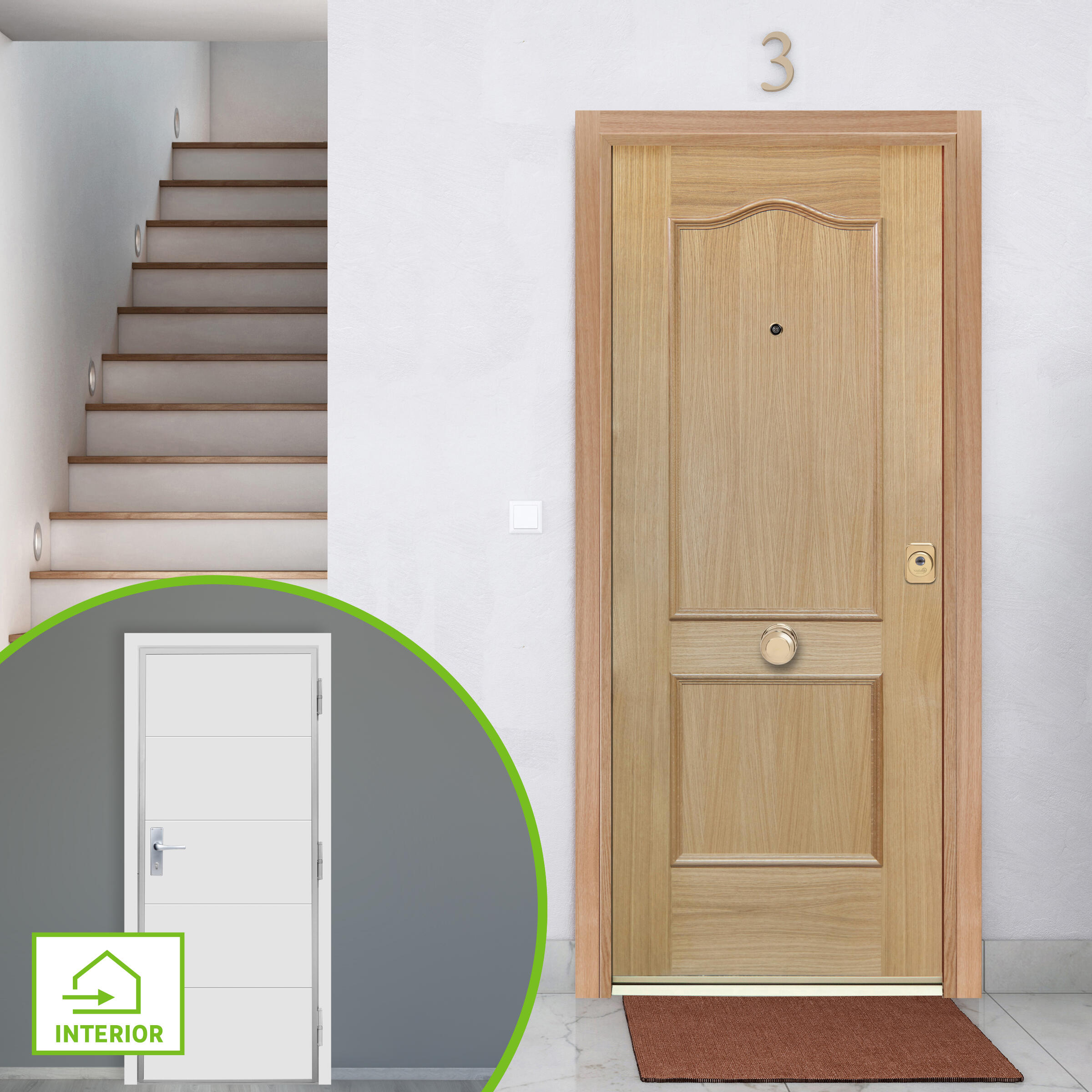 Puerta de entrada acorazada provenzal 300 izquierda roble/blanco de 90.3x208 cm