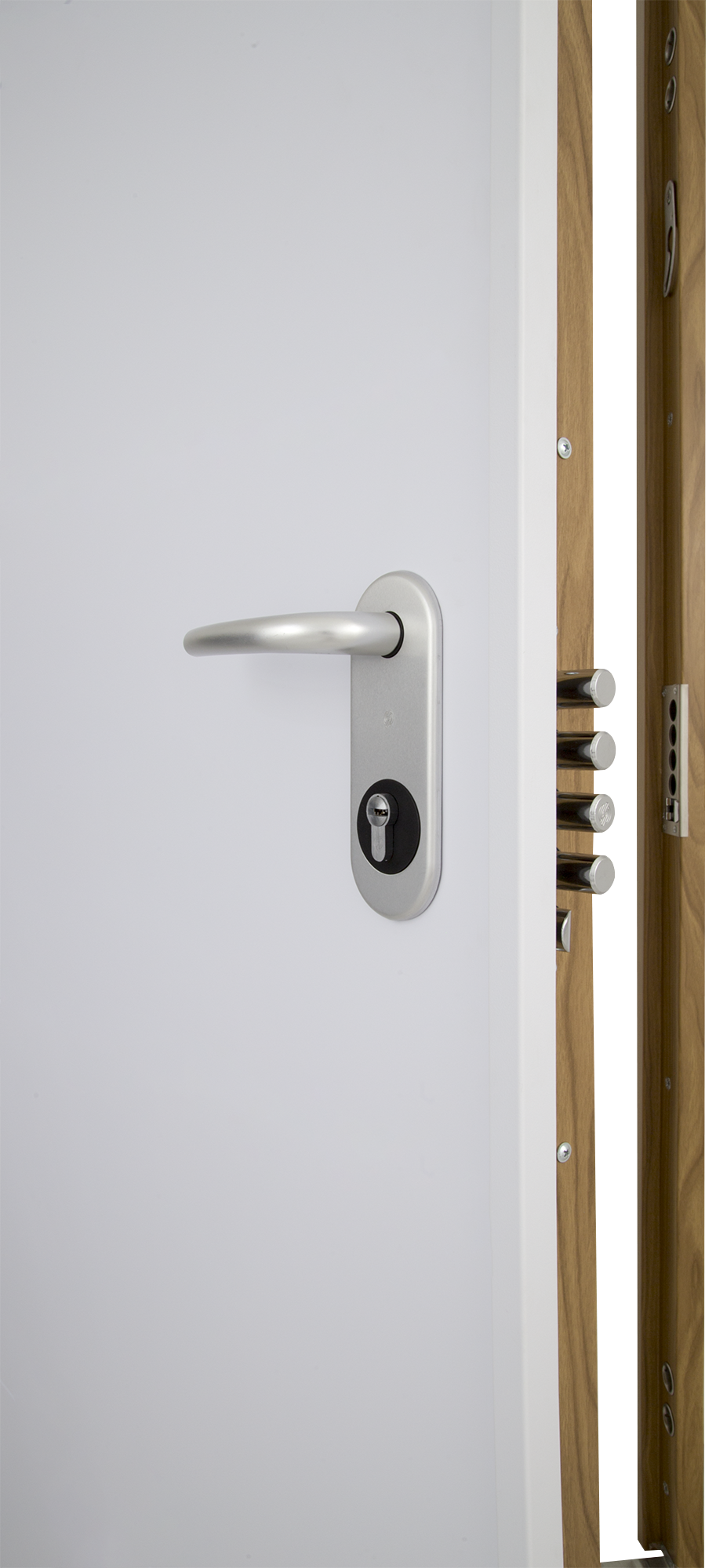 Puerta de entrada acorazada serie V provenzal roble / interior liso blanco apertura derecha 206x89cm - 10