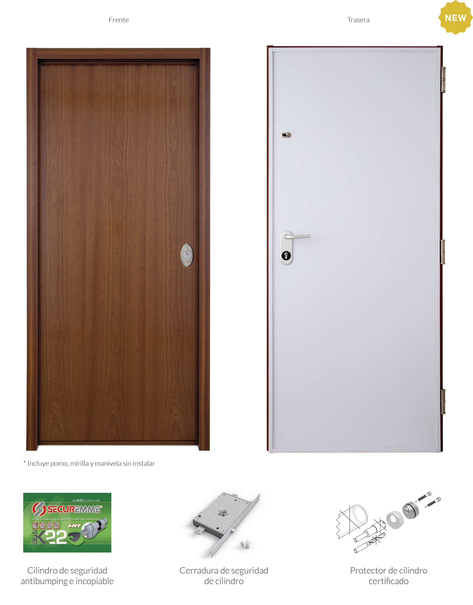 Puerta de entrada acorazada serie V liso sapelly / interior liso blanco apertura izquierda 206x89cm - 8