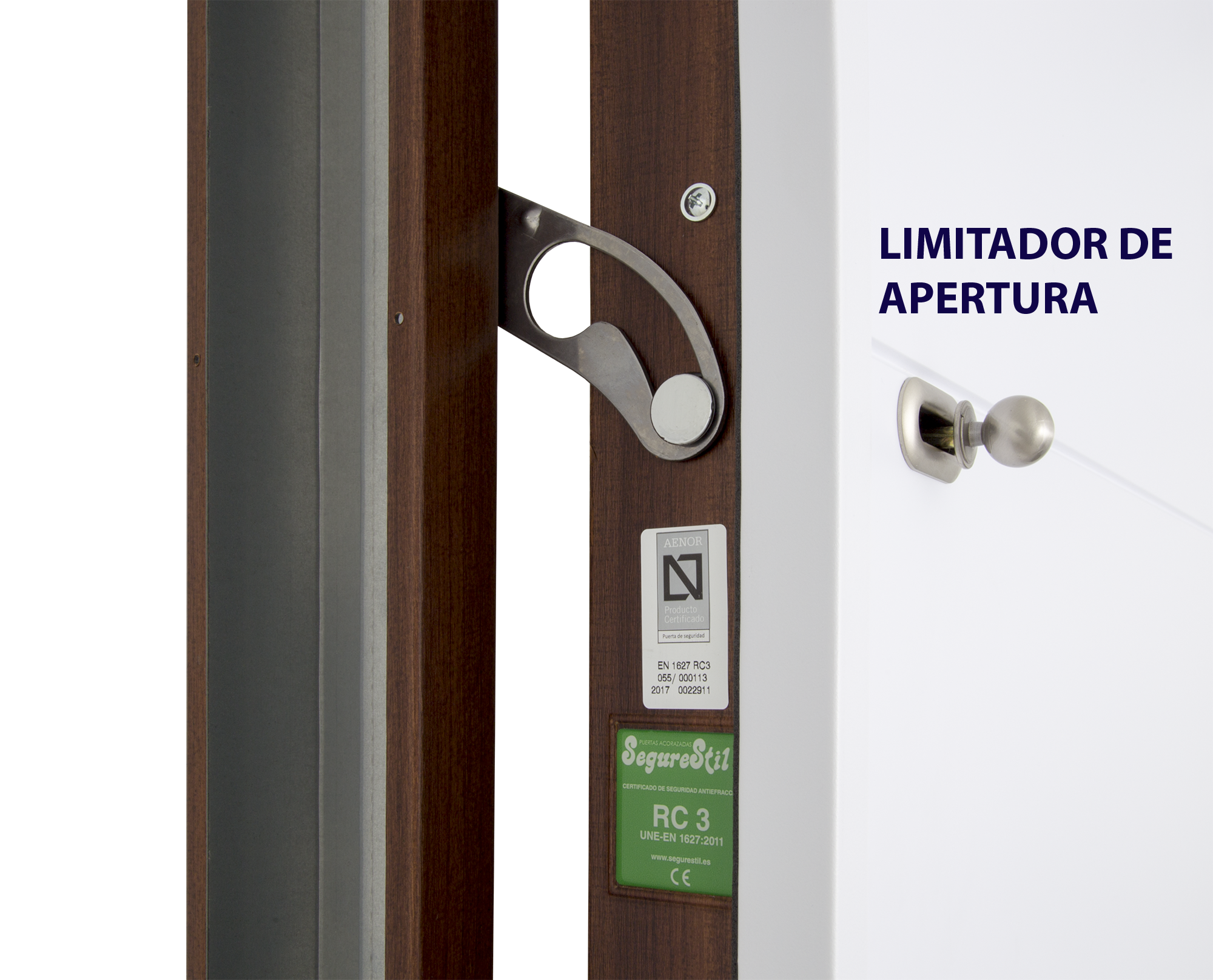 Puerta de entrada acorazada serie V liso sapelly / interior Lucerna fresada blanco apertura izquierda 206x89cm - 15