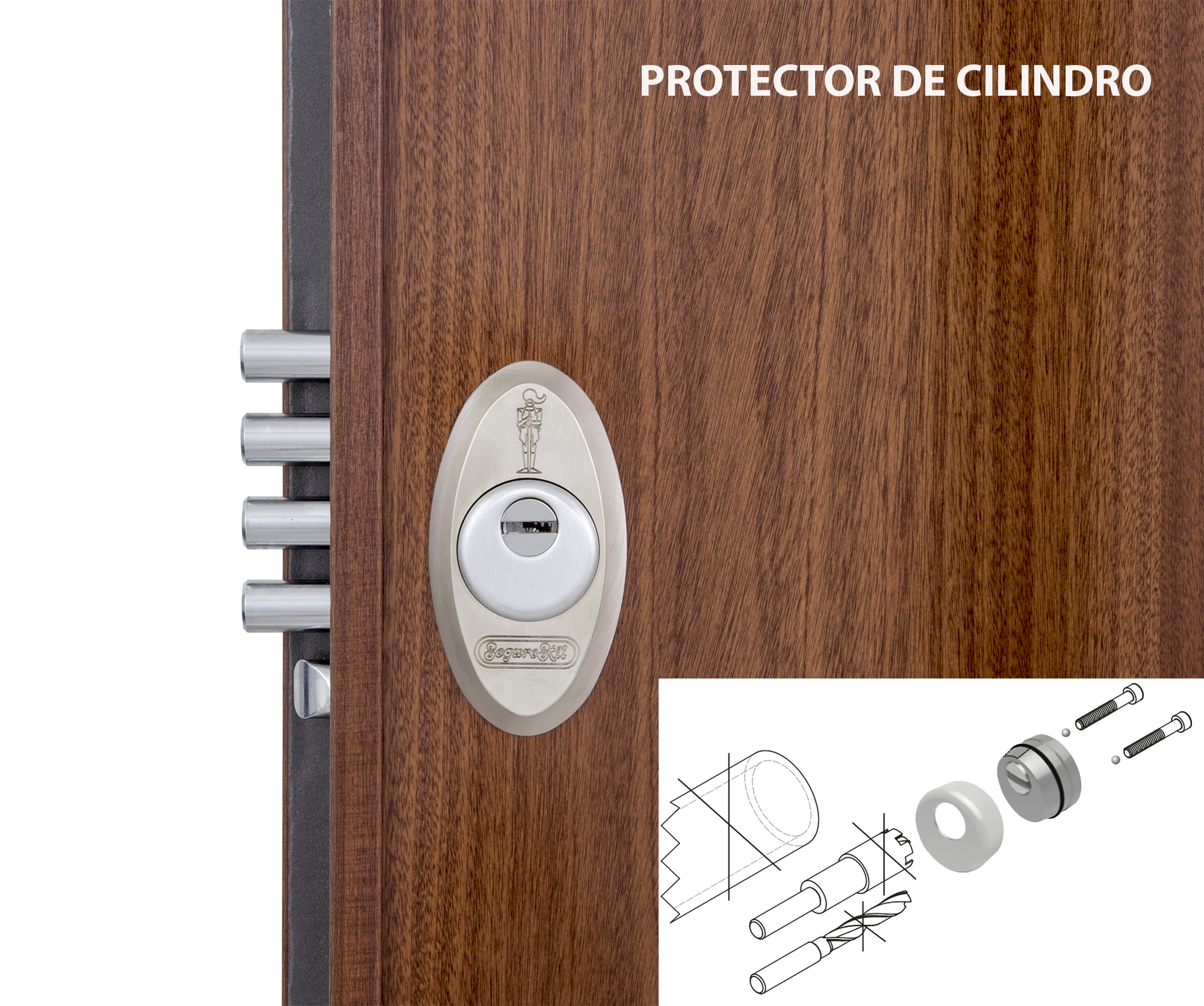 Puerta de entrada acorazada serie V liso sapelly / interior Lucerna fresada blanco apertura izquierda 206x89cm - 8