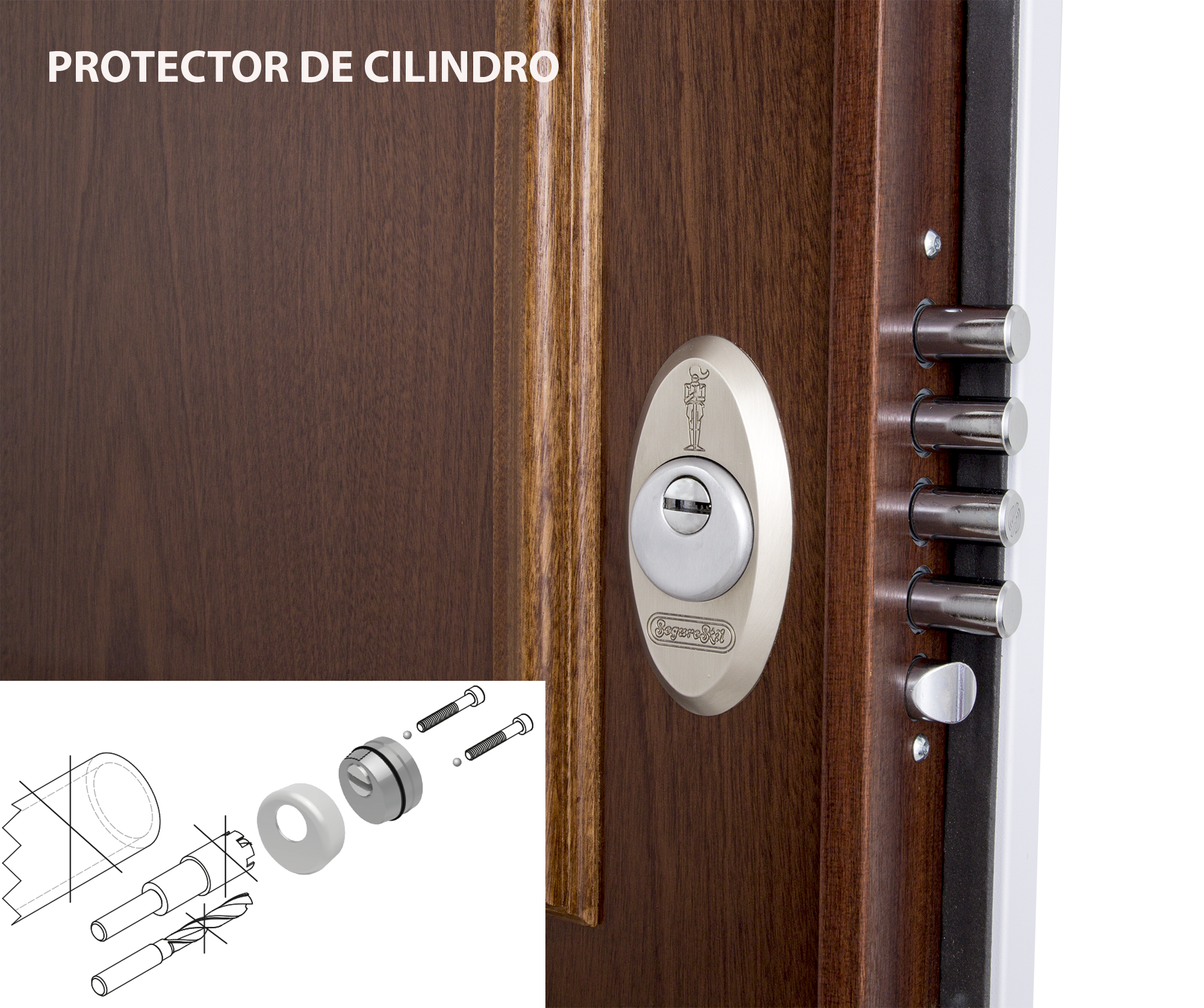 Puerta de entrada acorazada serie V dos cuadros sapelly / interior liso blanco apertura izquierda 206x89cm - 17