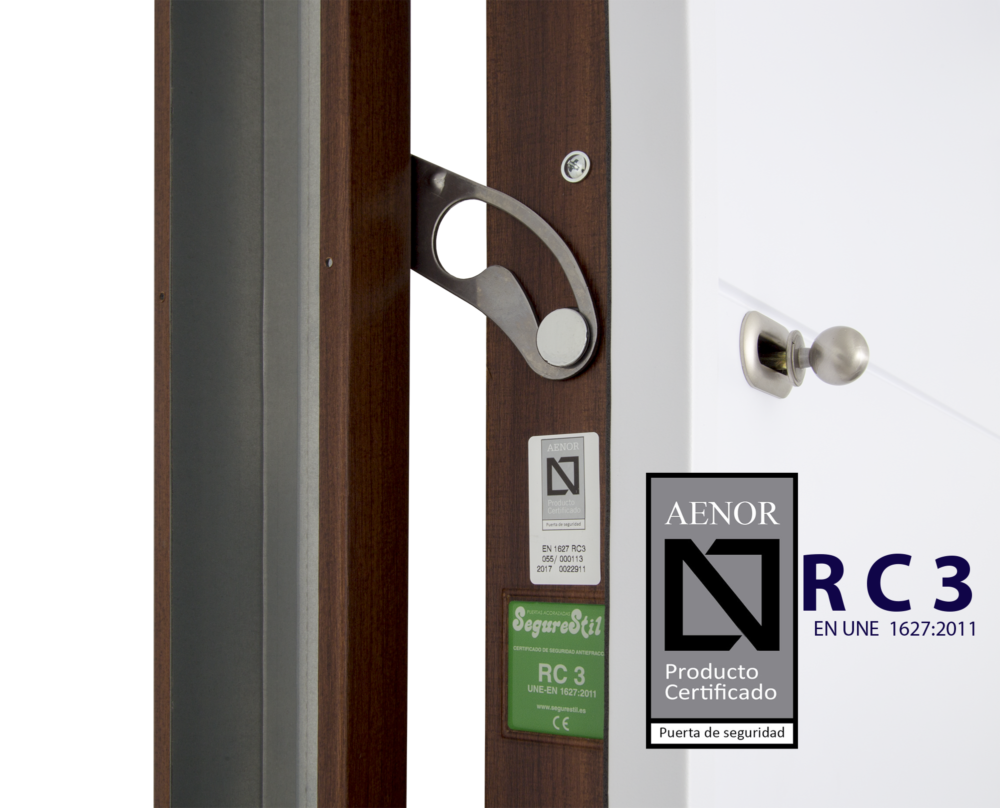 Puerta de entrada acorazada serie V provenzal sapelly / interior liso blanco apertura izquierda 206x89cm - 9