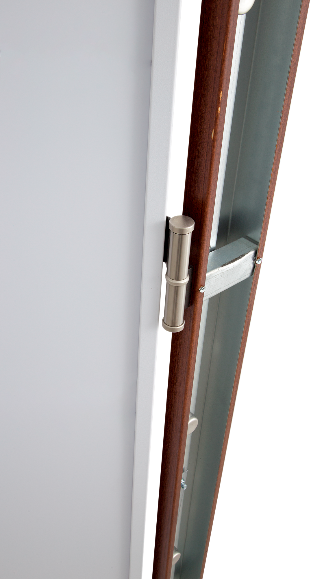 Puerta de entrada acorazada serie V dos cuadros sapelly / interior liso blanco apertura izquierda 206x89cm - 6