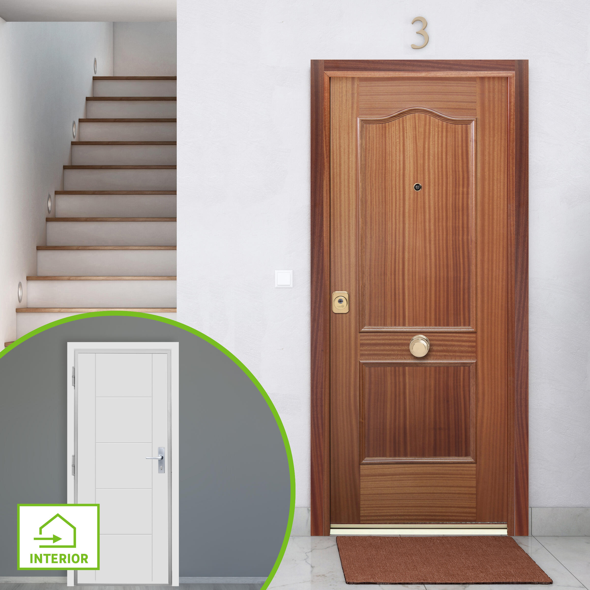 Puerta de entrada acorazada serie 400 provenzal sapelly / interior liso blanco apertura derecha 208x90.3cm