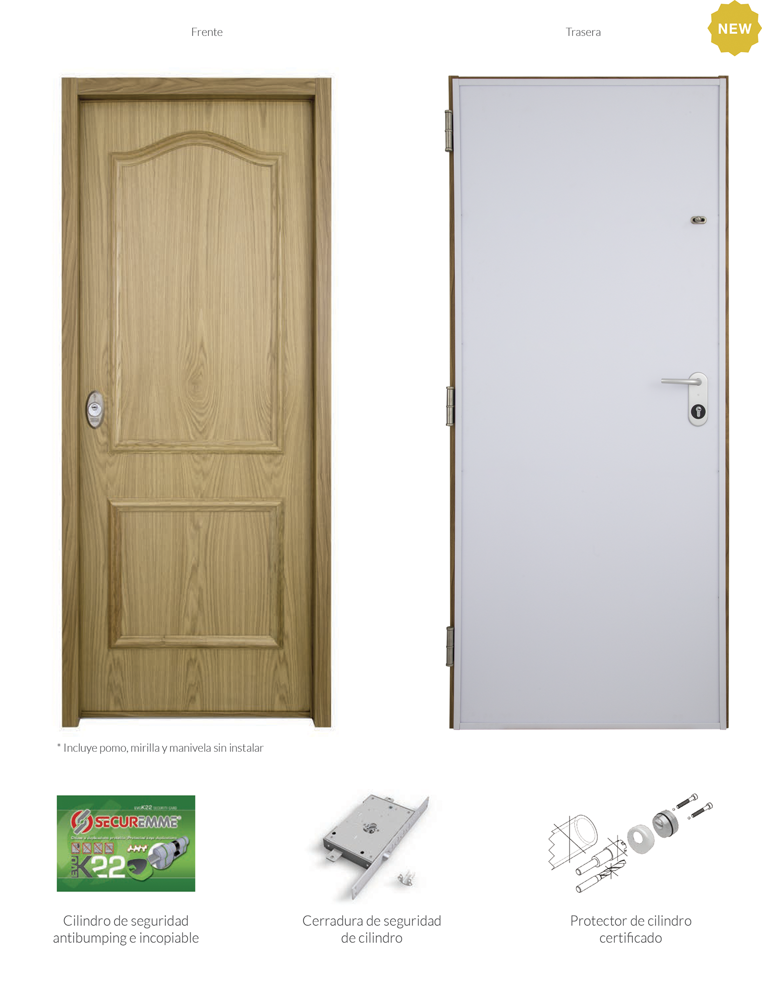 Puerta de entrada acorazada serie V provenzal roble / interior liso blanco apertura derecha 206x89cm - 8