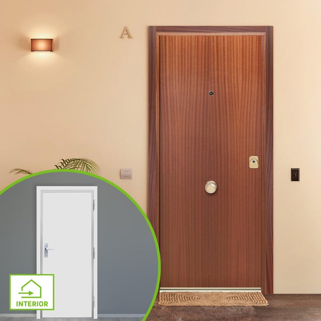 Puerta de entrada acorazada serie 300 liso sapelly / interior liso blanco apertura izquierda 208x90.3cm