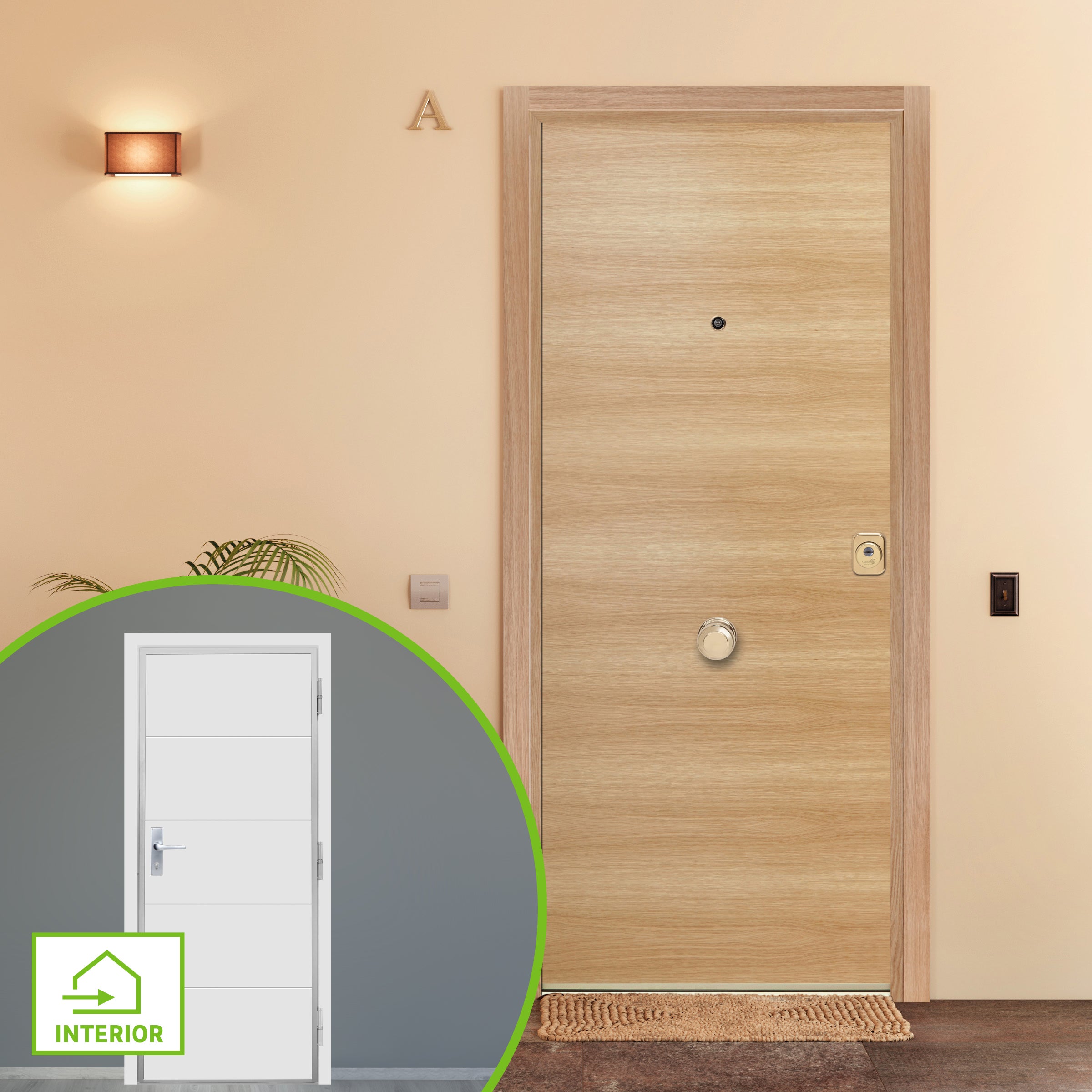 Puerta de entrada acorazada serie 300 liso roble / interior lucerna fresada blanco apertura izquierda 208x90.3cm