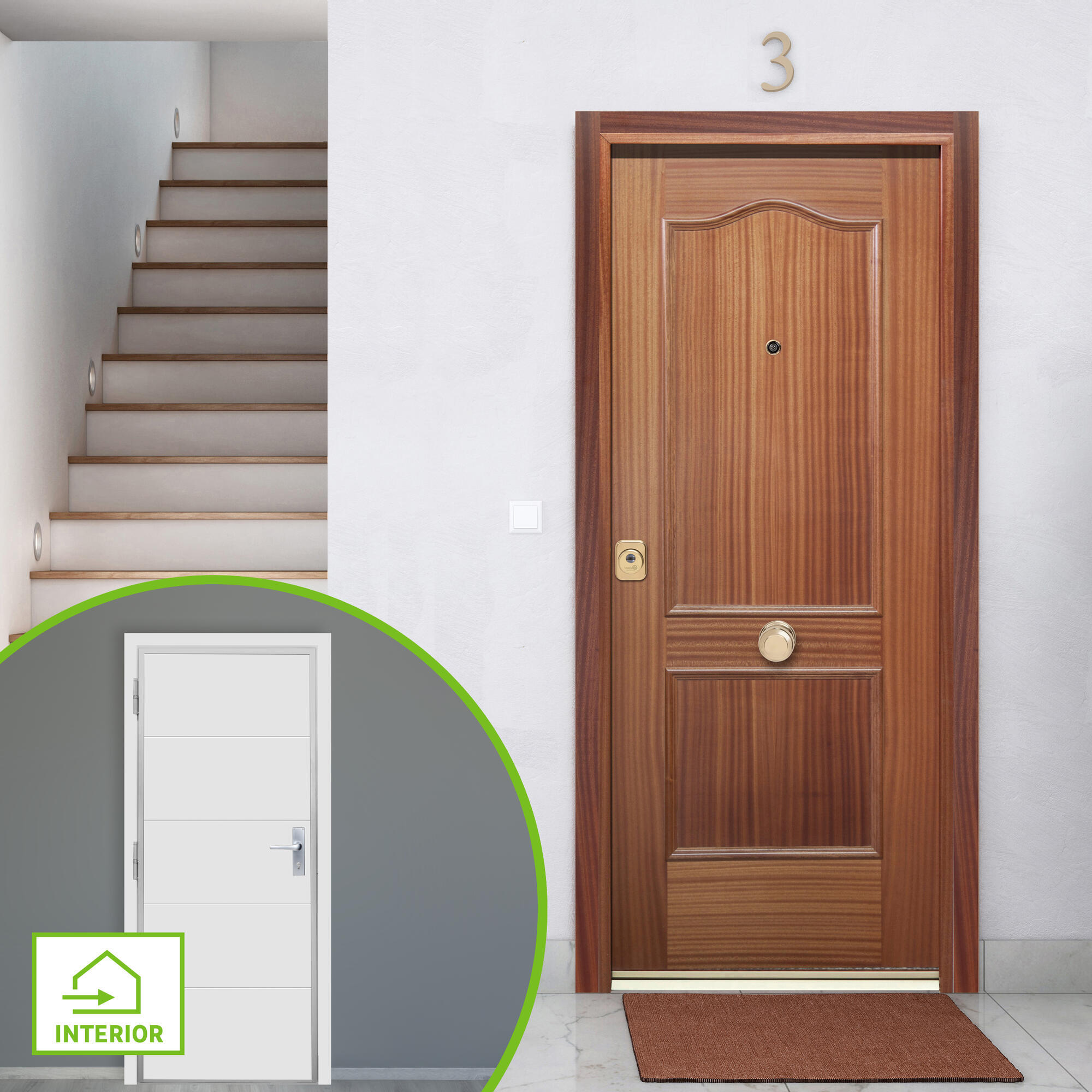 Puerta de entrada acorazada serie 300 provenzal sapelly / interior lucerna fresada blanco apertura izquierda 208x90.3cm